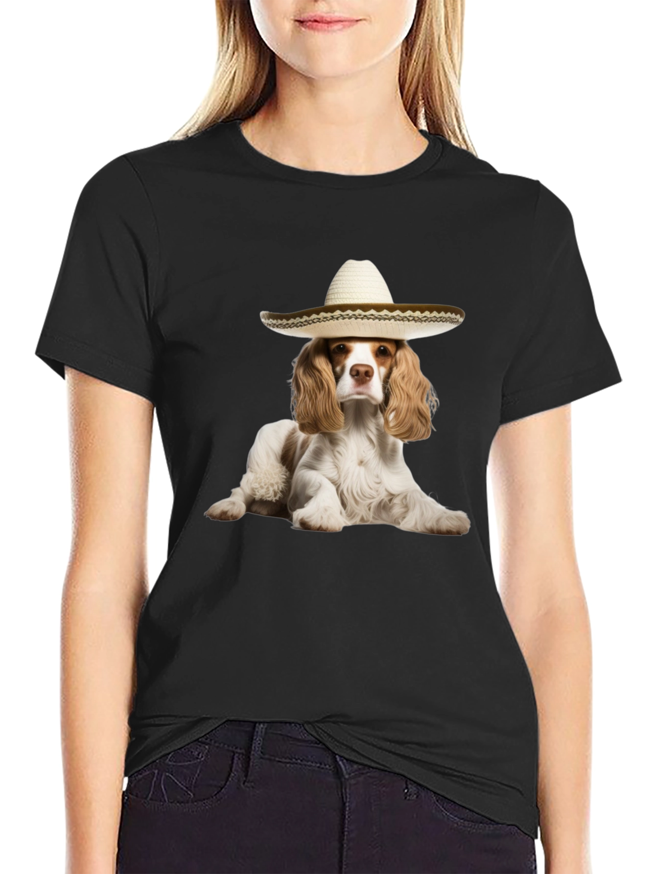Black Dog Sombrero Graphic Tee - Funny Pet Lover T-Shirt view 2