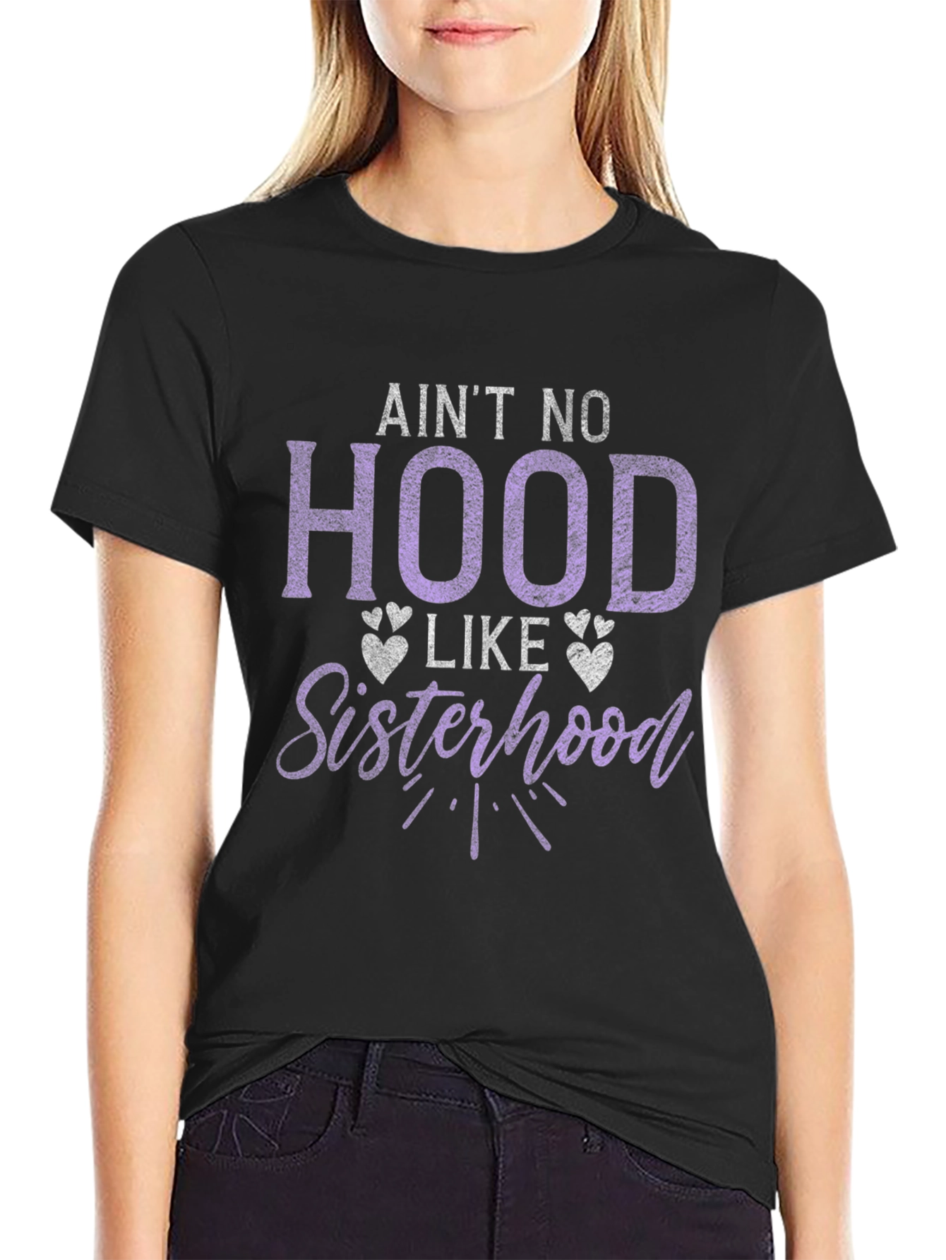 Black Ain't No Hood Like Sisterhood Graphic T-Shirt view 2