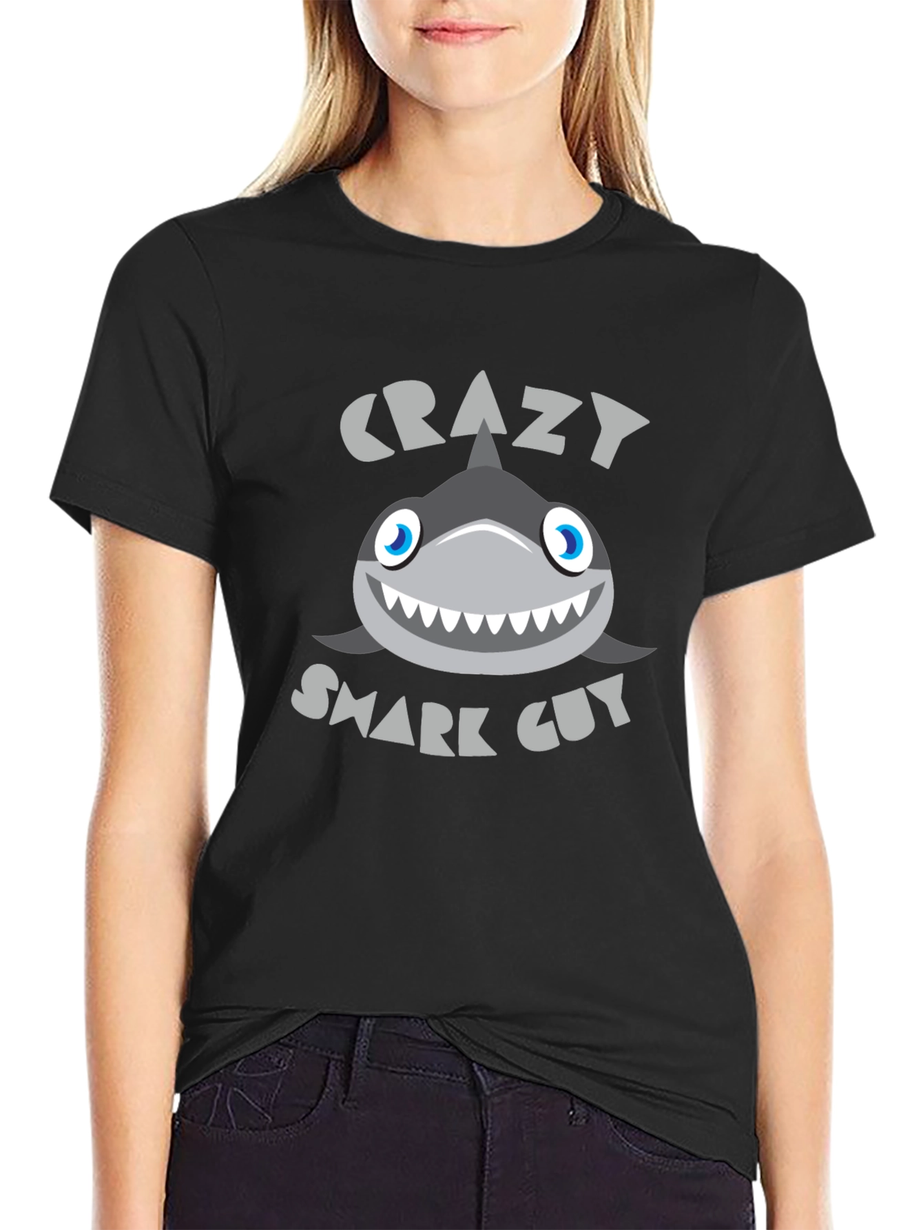 Black Crazy Shark Guy Black Graphic Tee view 2