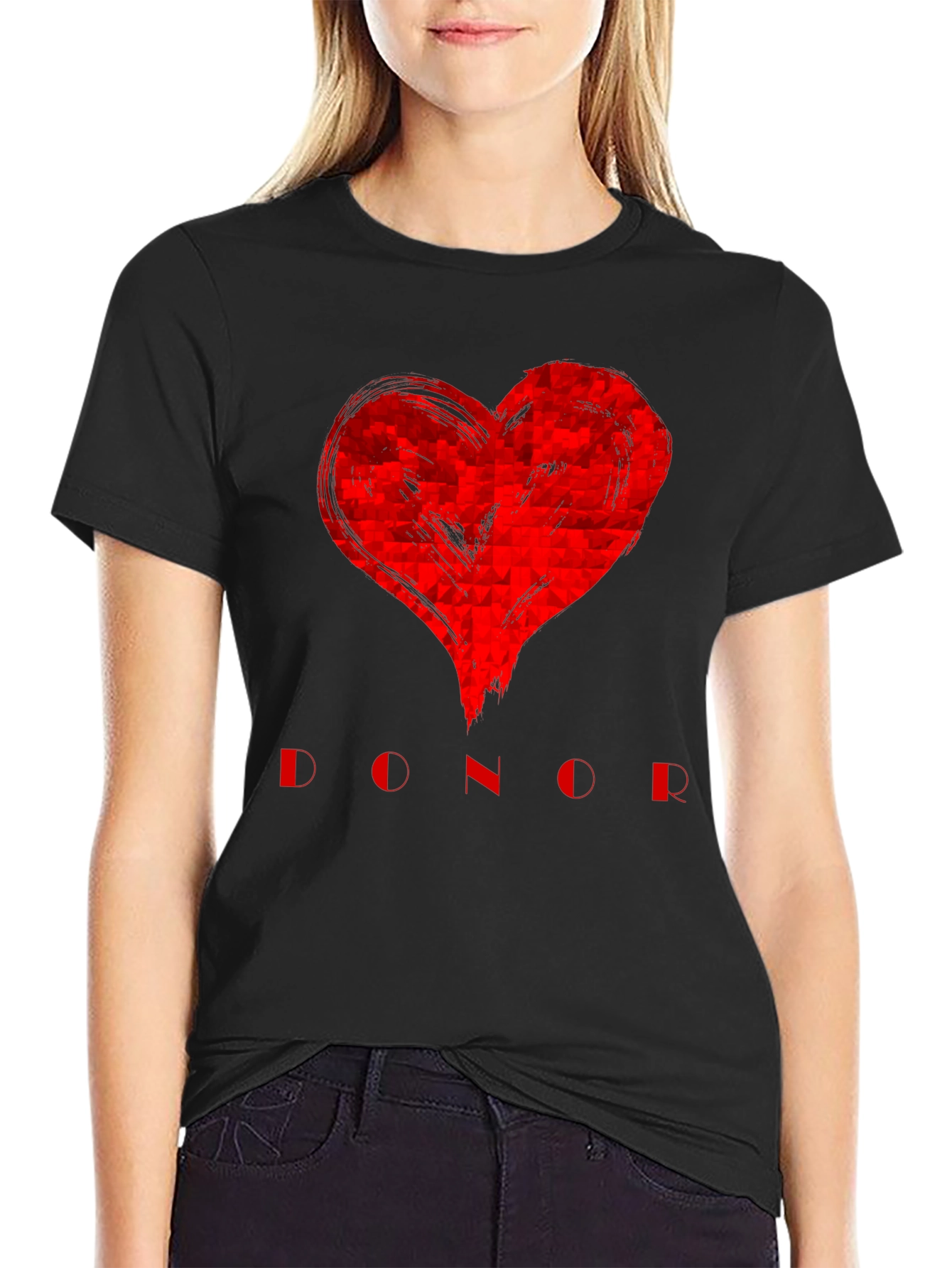 Black Red Heart Donor Graphic Tee - Unisex view 2