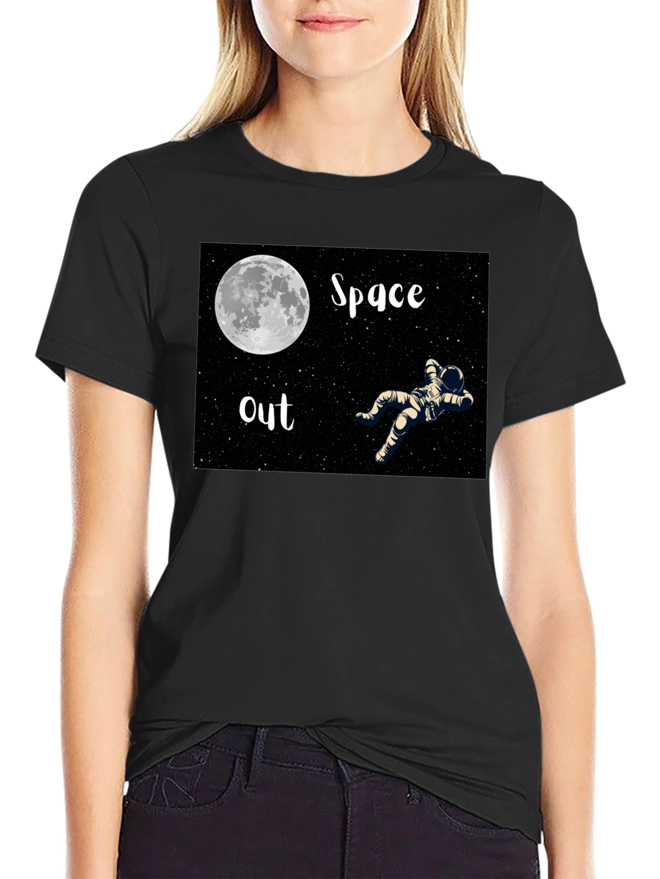 Space Out Black T-Shirt - Astronaut Moon Design - 2