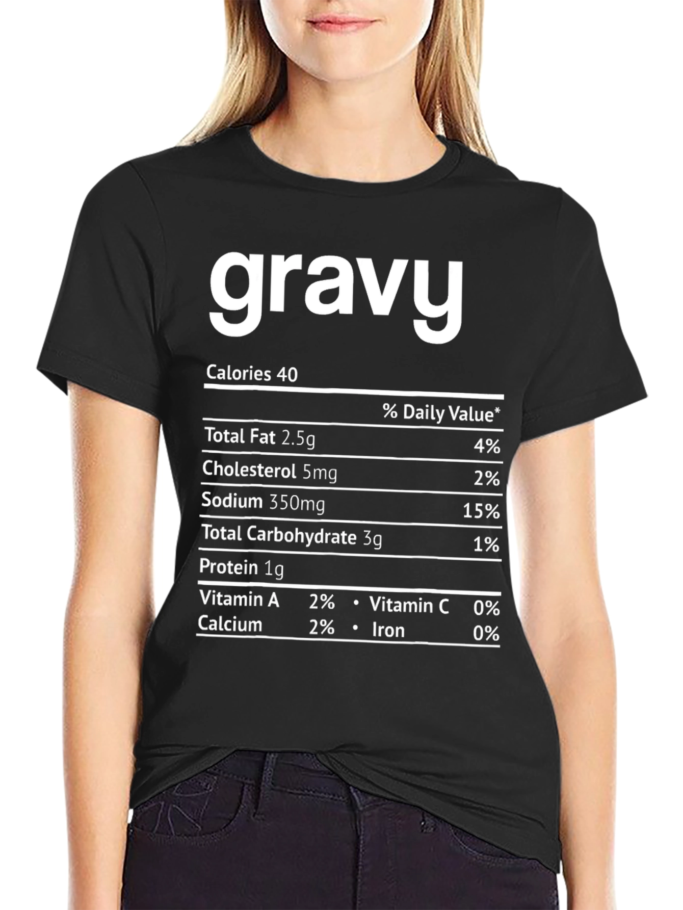 Black Funny Gravy Nutrition Facts T-Shirt, Thanksgiving Tee view 2