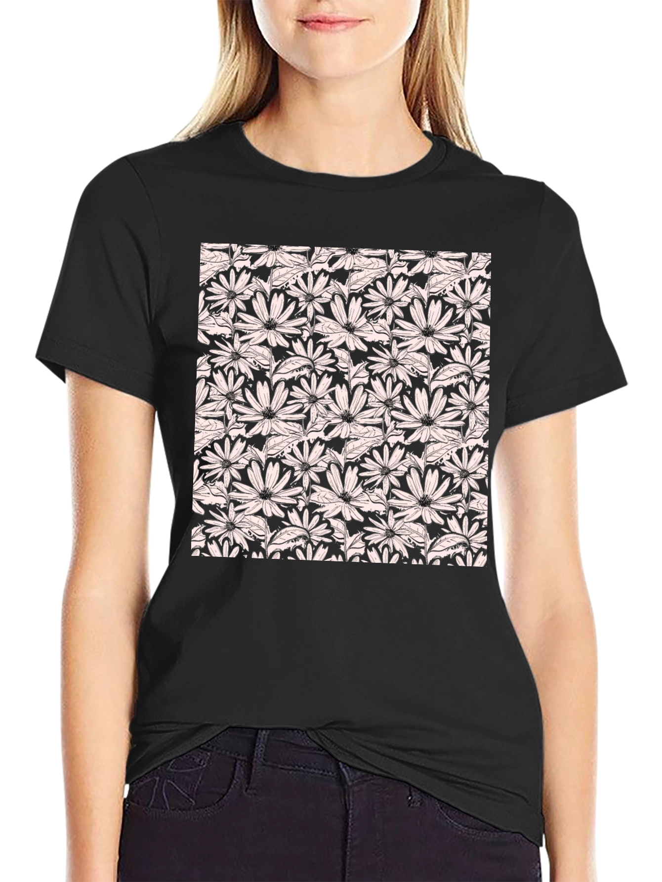 Black Floral Pattern Tee view 2
