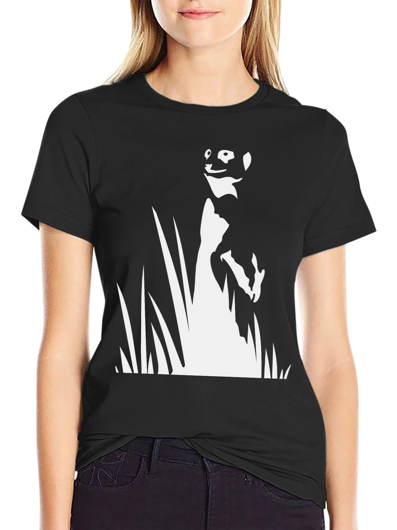 Black Meerkat Silhouette Graphic Tee - Black Cotton T-Shirt view 2