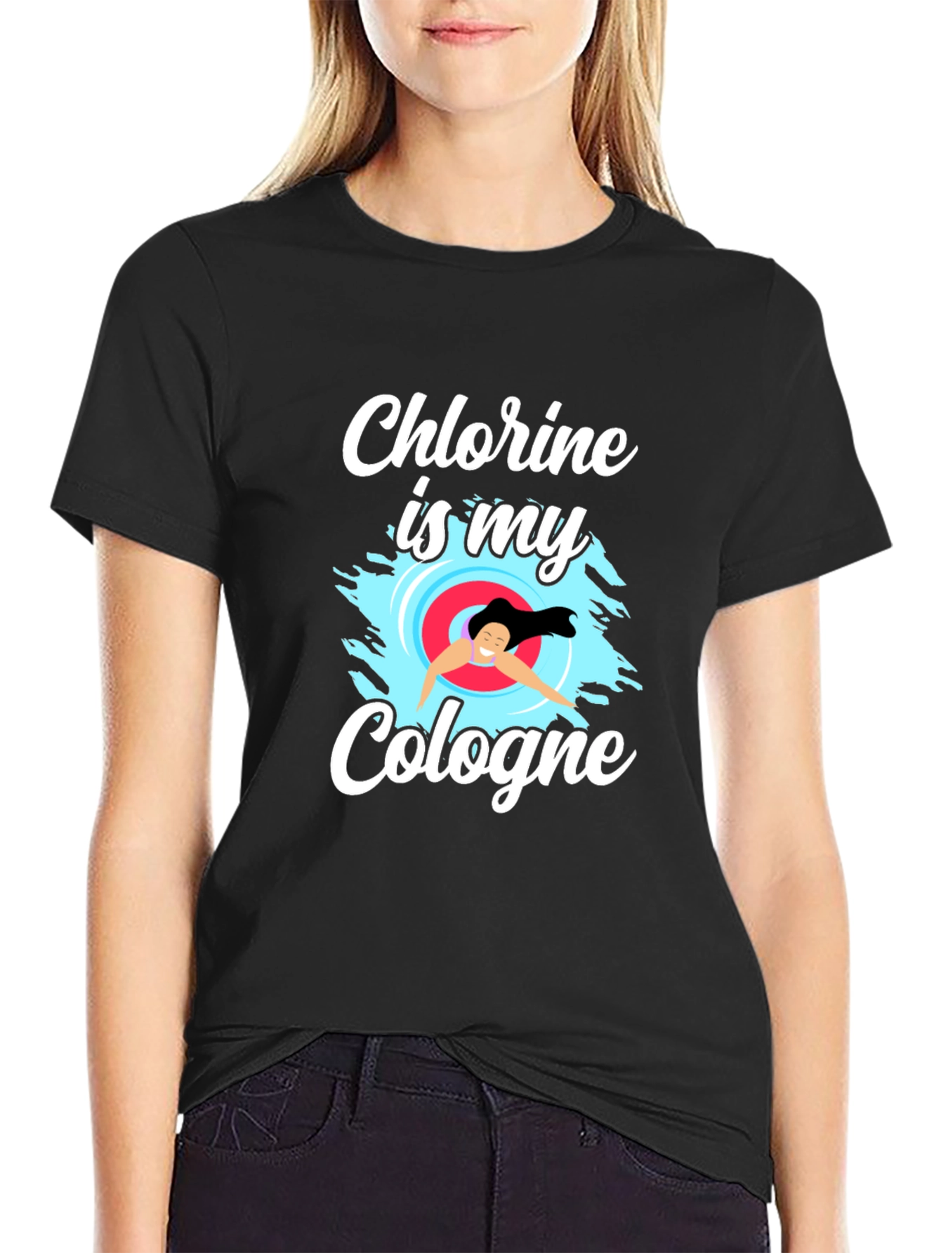 Black Chlorine Is My Cologne T-Shirt - Swimmer Gift view 2