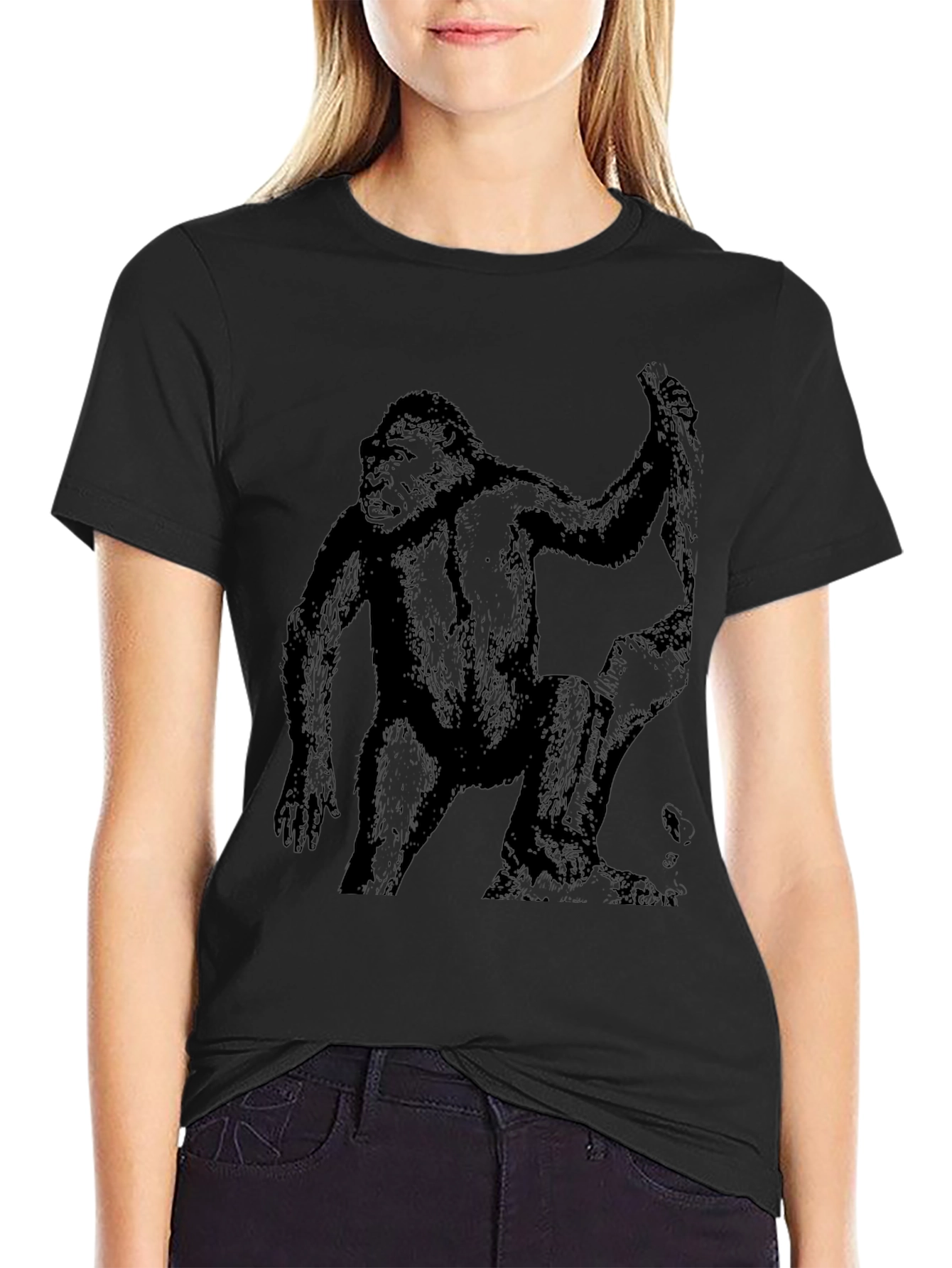 Black Gorilla Graphic Tee - Classic Black Cotton Shirt view 2