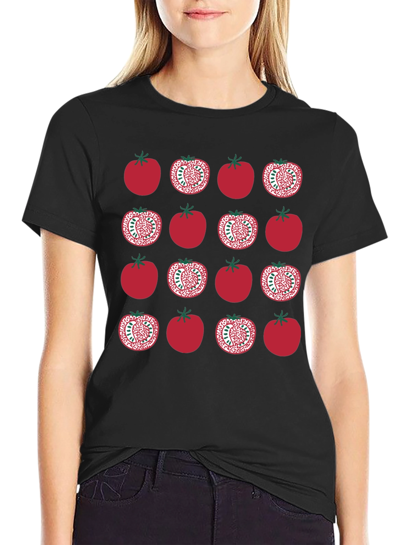 Black Tomato Pattern Black T-Shirt view 2