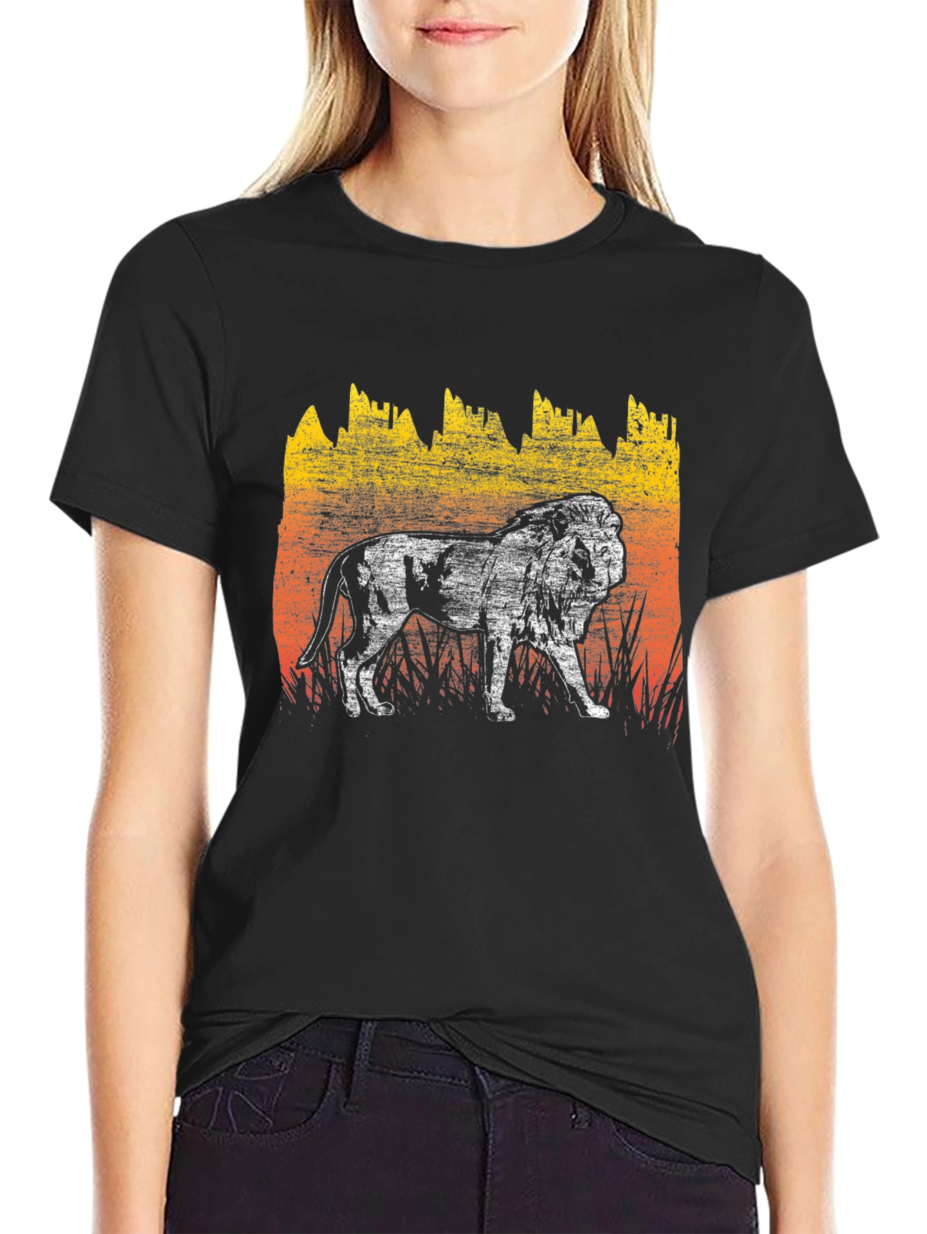 Black Lion Graphic Tee - Distressed Print Men's T-Shirt view 2