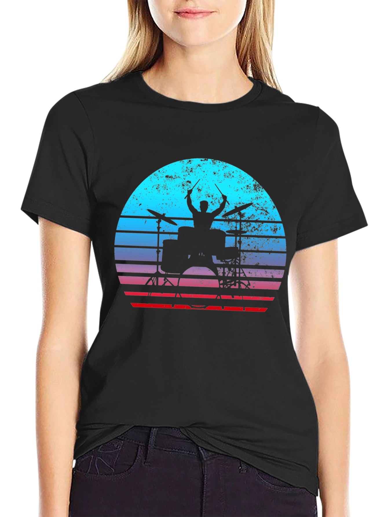 Black Drummer Sunset Graphic Tee - Music Lover Shirt view 2