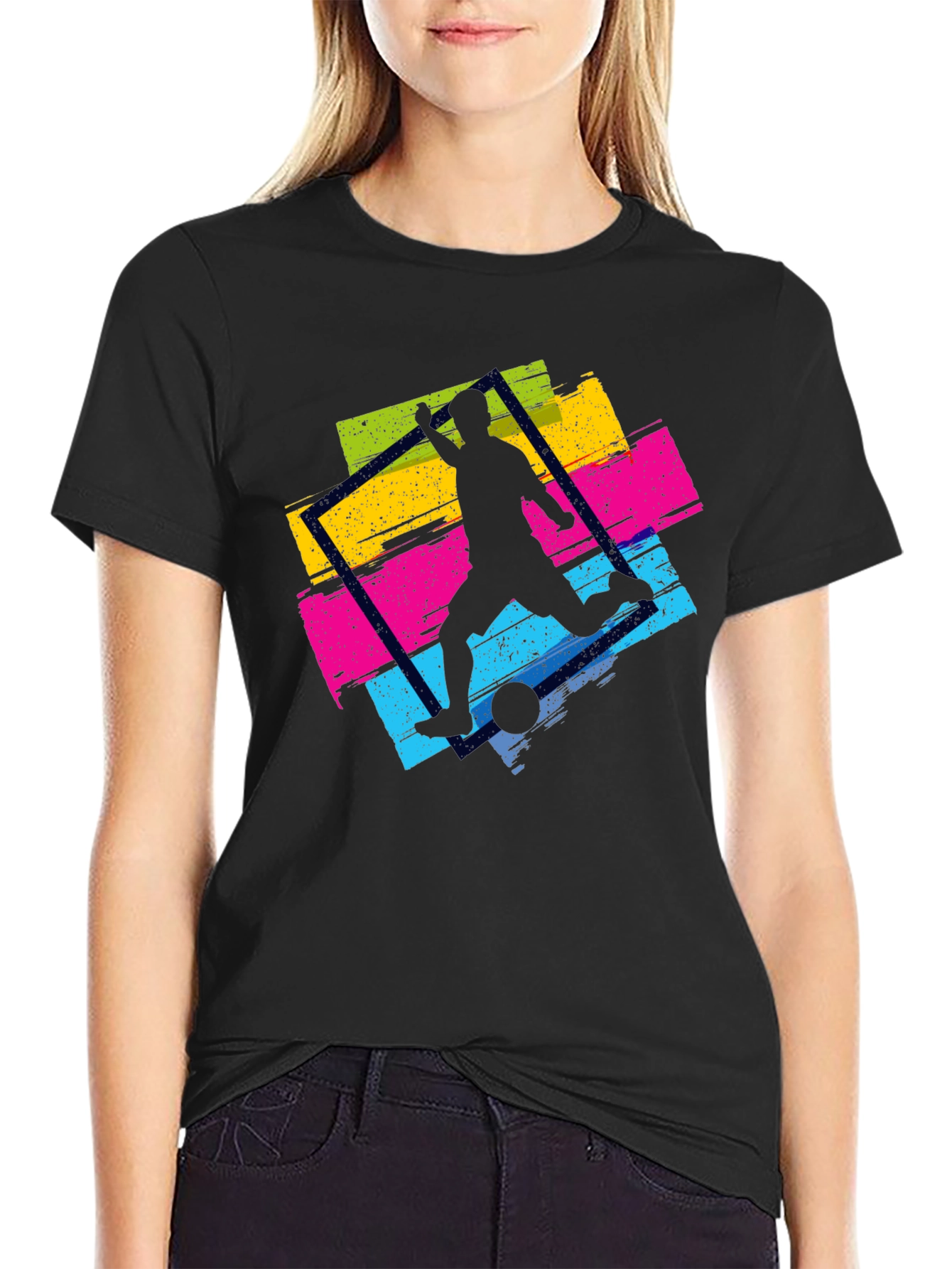 Black Vibrant Soccer Graphic Tee - Black Casual Shirt view 2