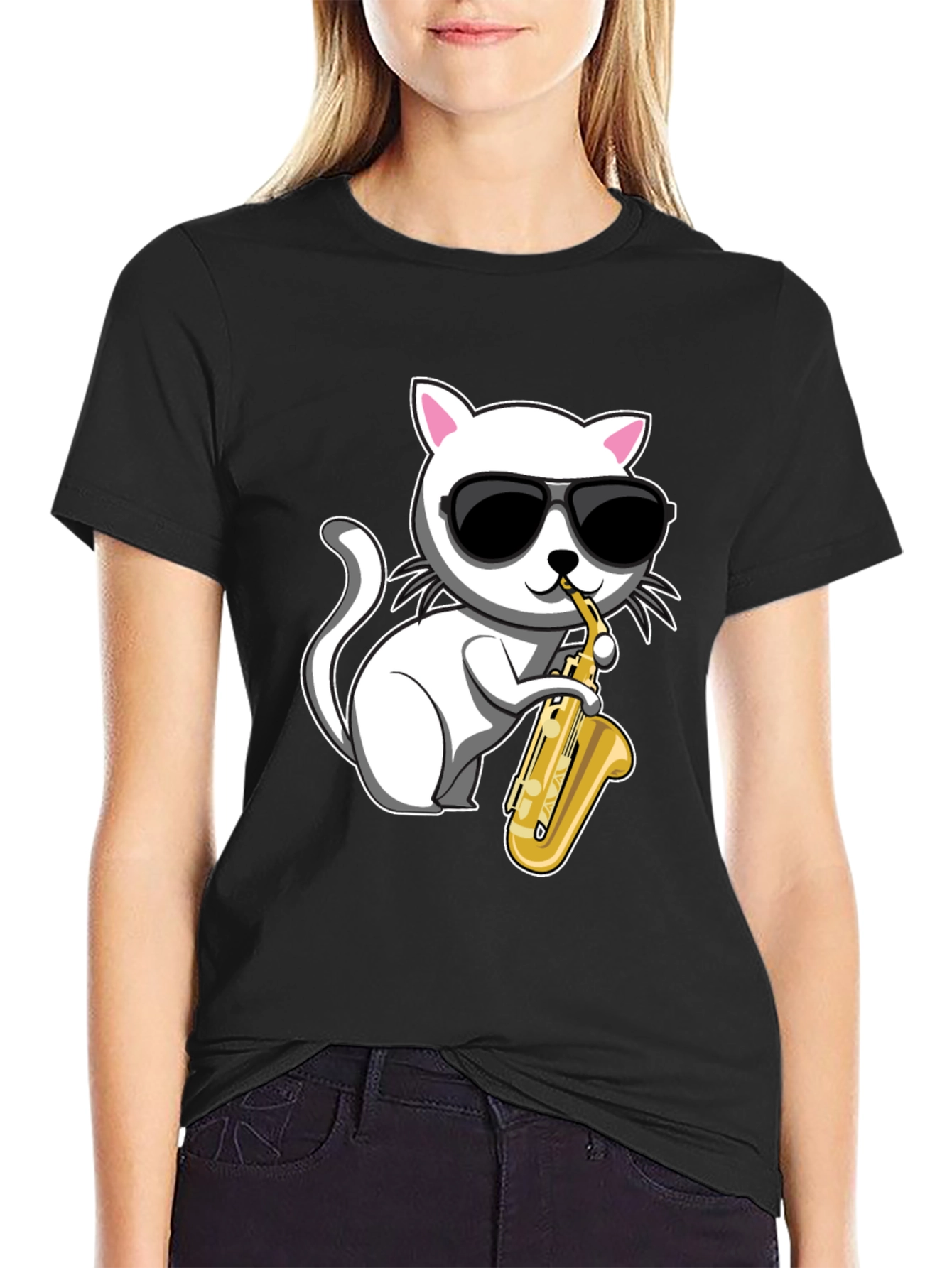 Cool Cat Saxophone T-Shirt - Black - 2