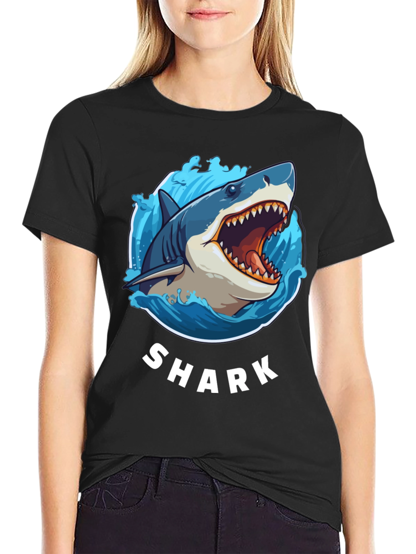 Black Shark Graphic Print Black T-Shirt view 2