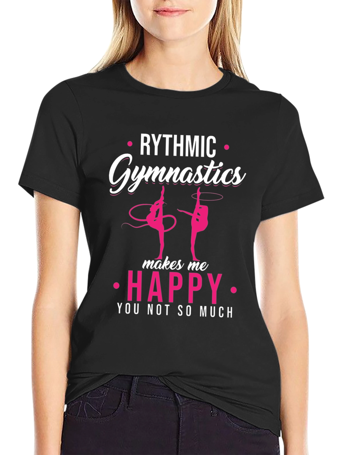 Black Rhythmic Gymnastics Happy T-Shirt view 2