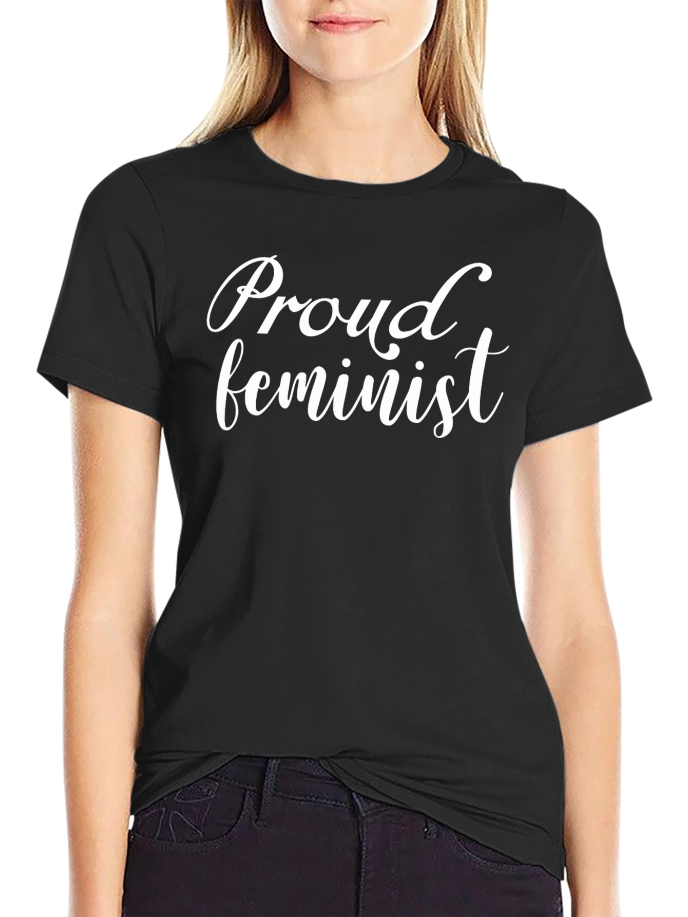 Black Proud Feminist Black T-Shirt view 2
