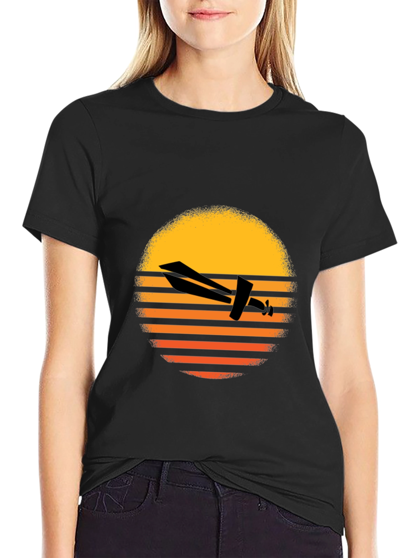 Retro Airplane Sunset Graphic Tee - Black - 2