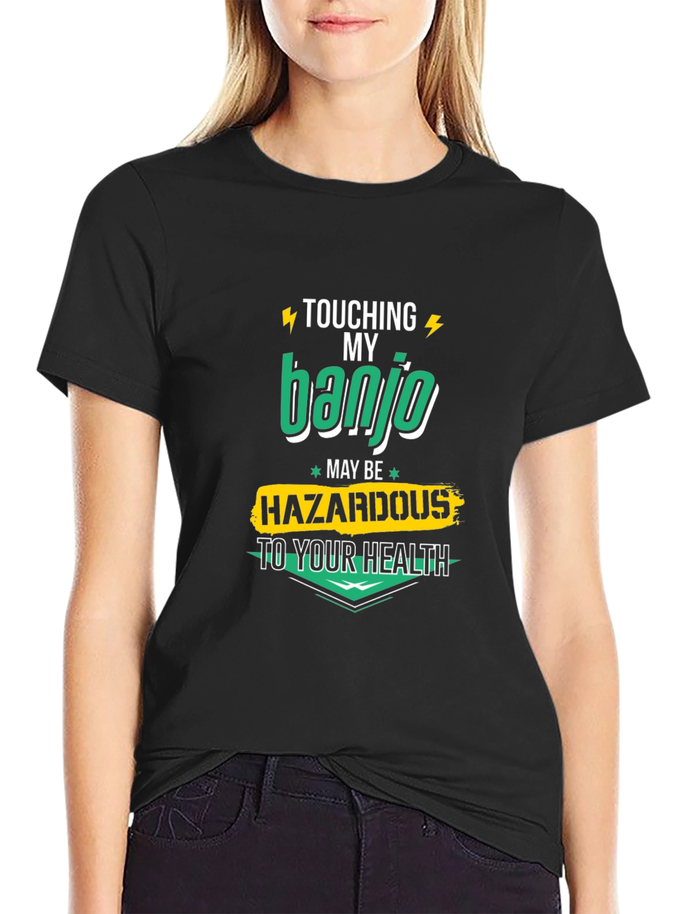 Black Banjo Hazardous T-Shirt - Funny Graphic Tee view 2