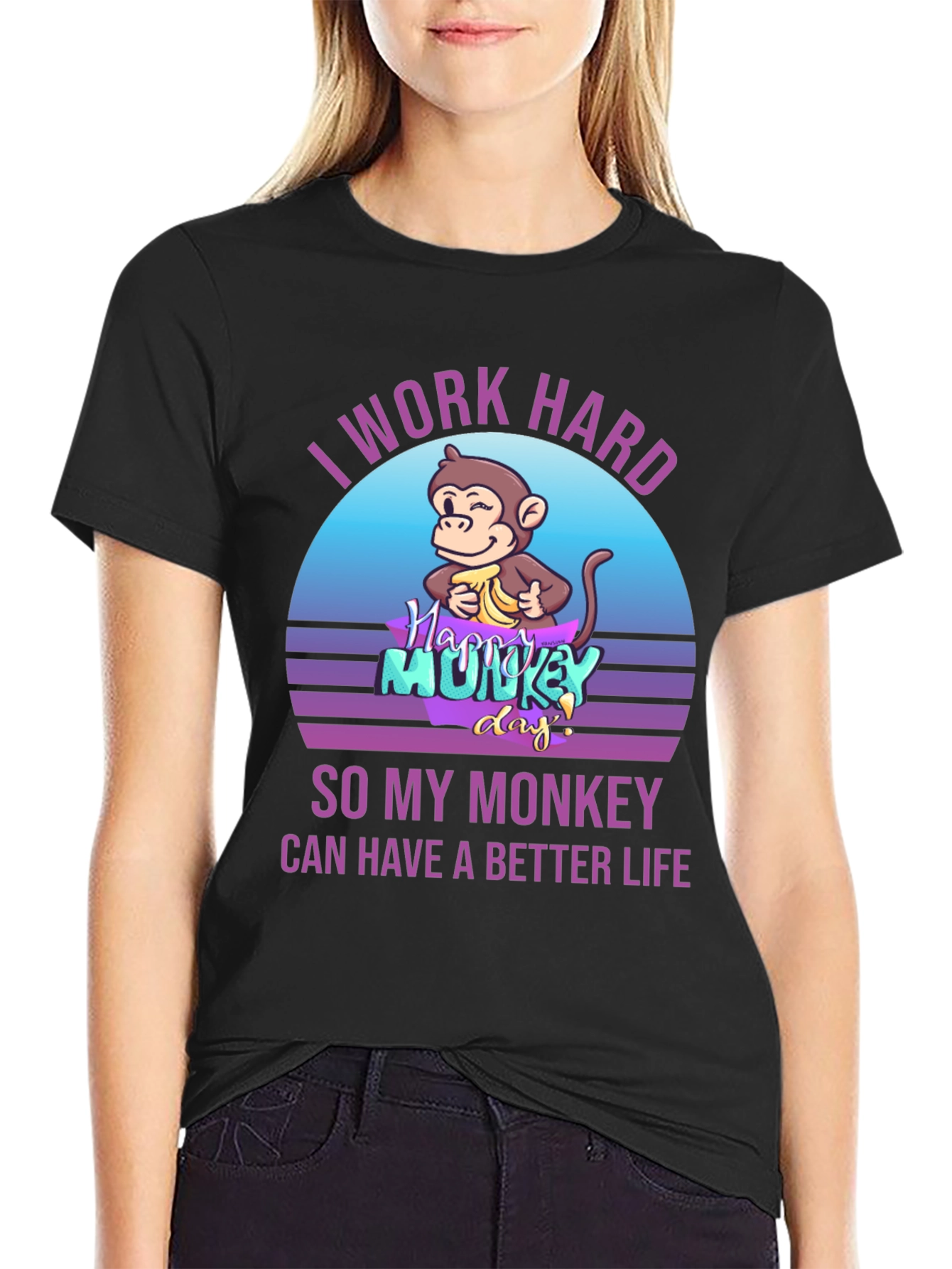 Black I Work Hard So My Monkey Can Have A Better Life Graphic Tee view 2