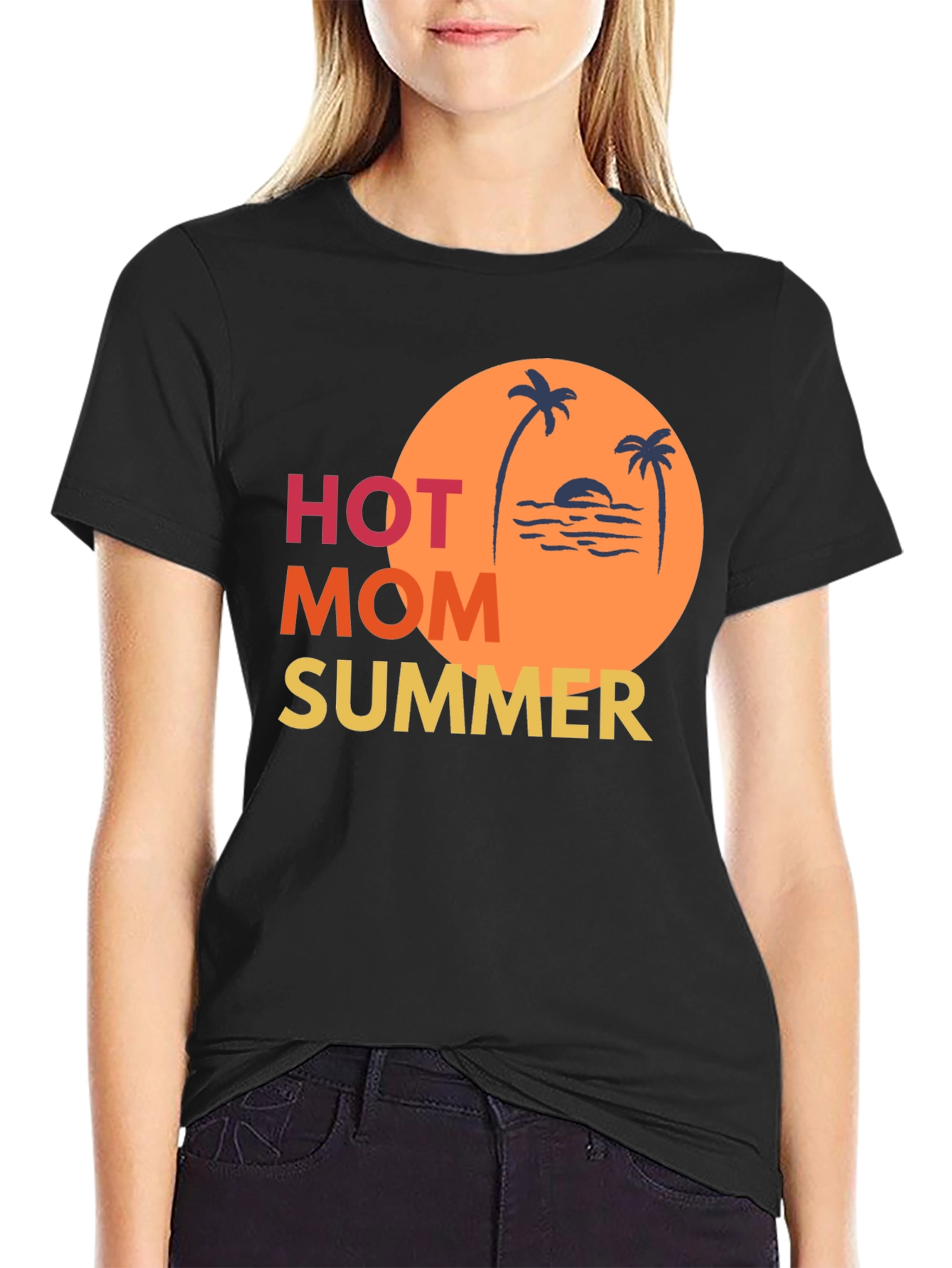 Black Hot Mom Summer Graphic Tee - Black Cotton T-Shirt view 2