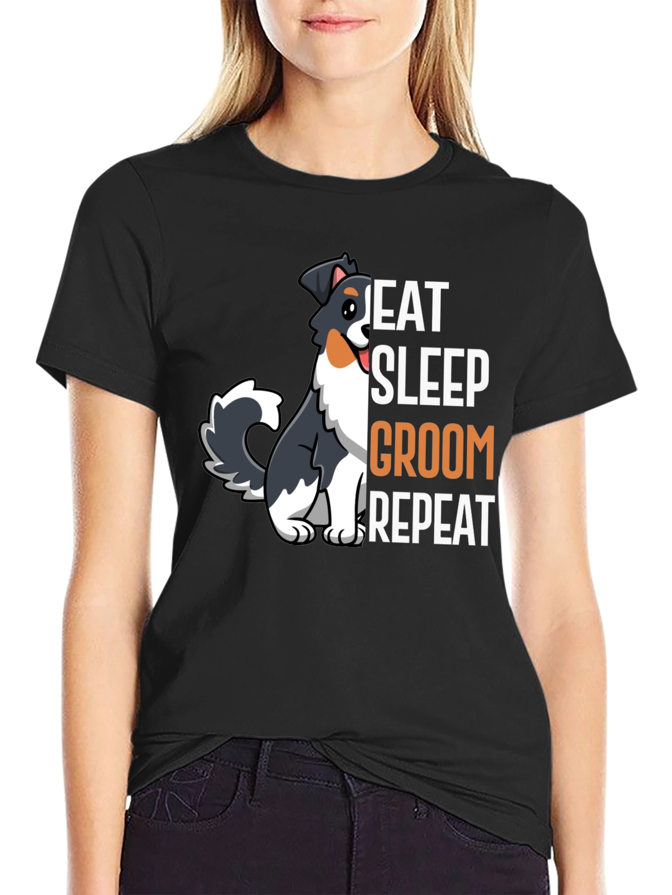 Black Eat Sleep Groom Repeat Dog T-Shirt view 2