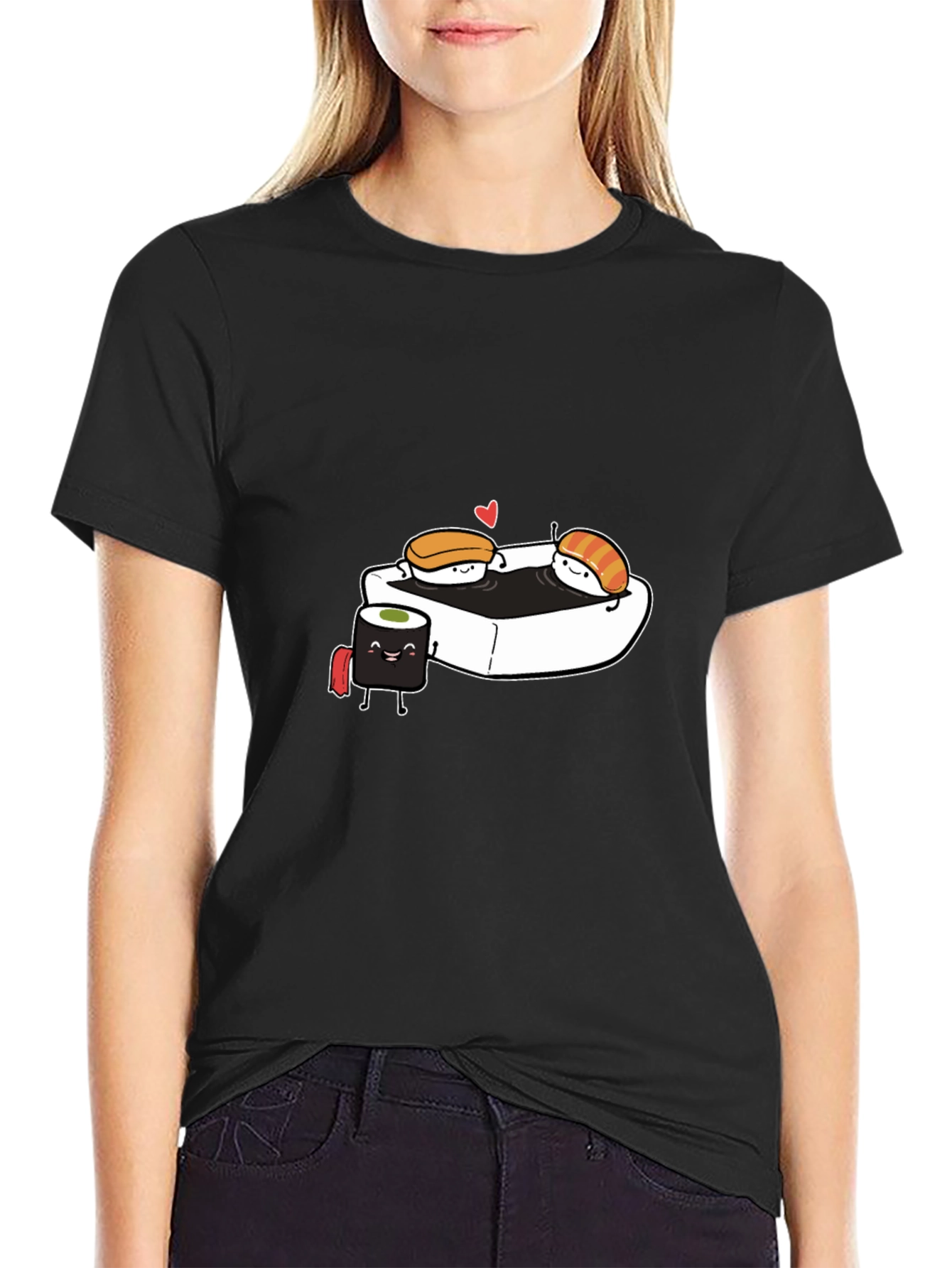 Black Sushi Love T-Shirt - Black Cotton Tee view 2