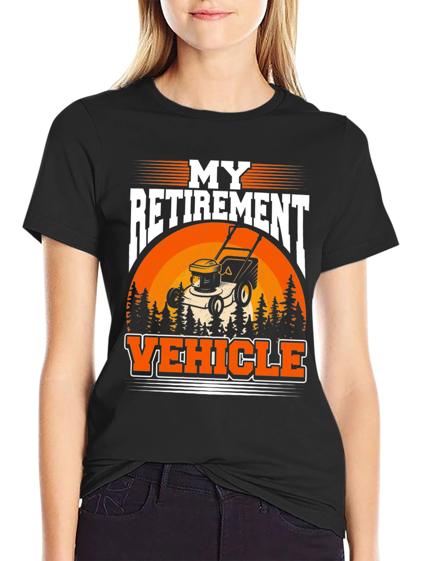 Black My Retirement Vehicle T-Shirt - Lawn Mower Graphic view 2
