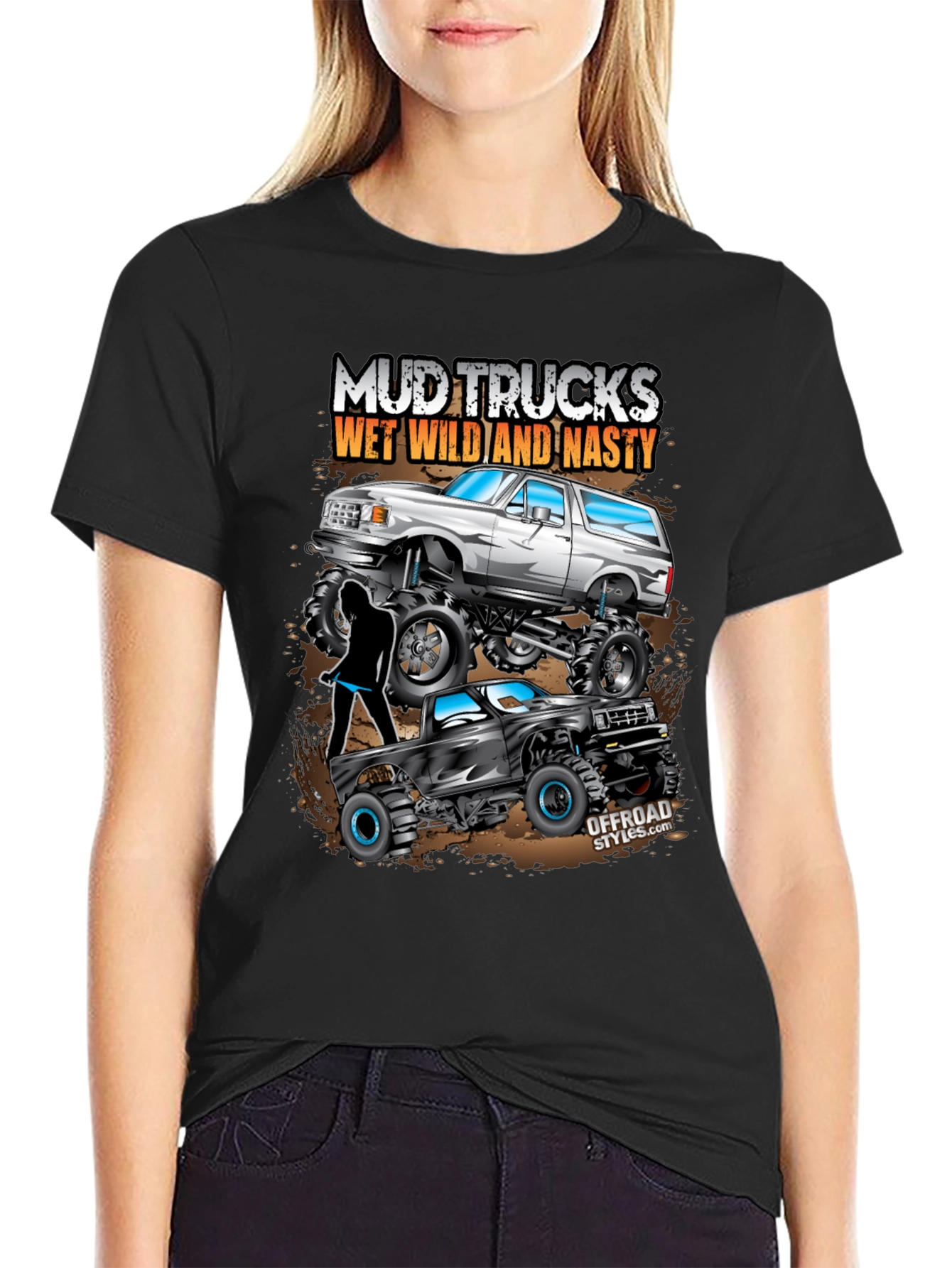 Black Mud Trucks T-Shirt: Wet, Wild, and Nasty Off-Road Style view 2
