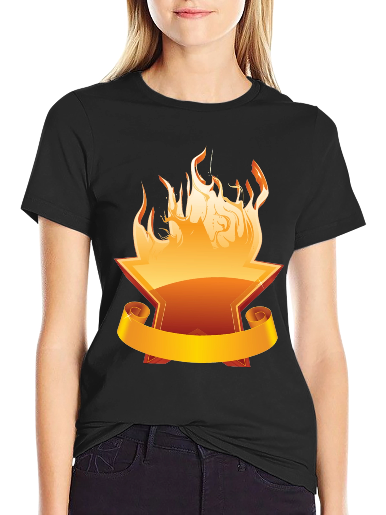 Black Fiery Anvil Graphic Tee - Bold Black Cotton Shirt view 2