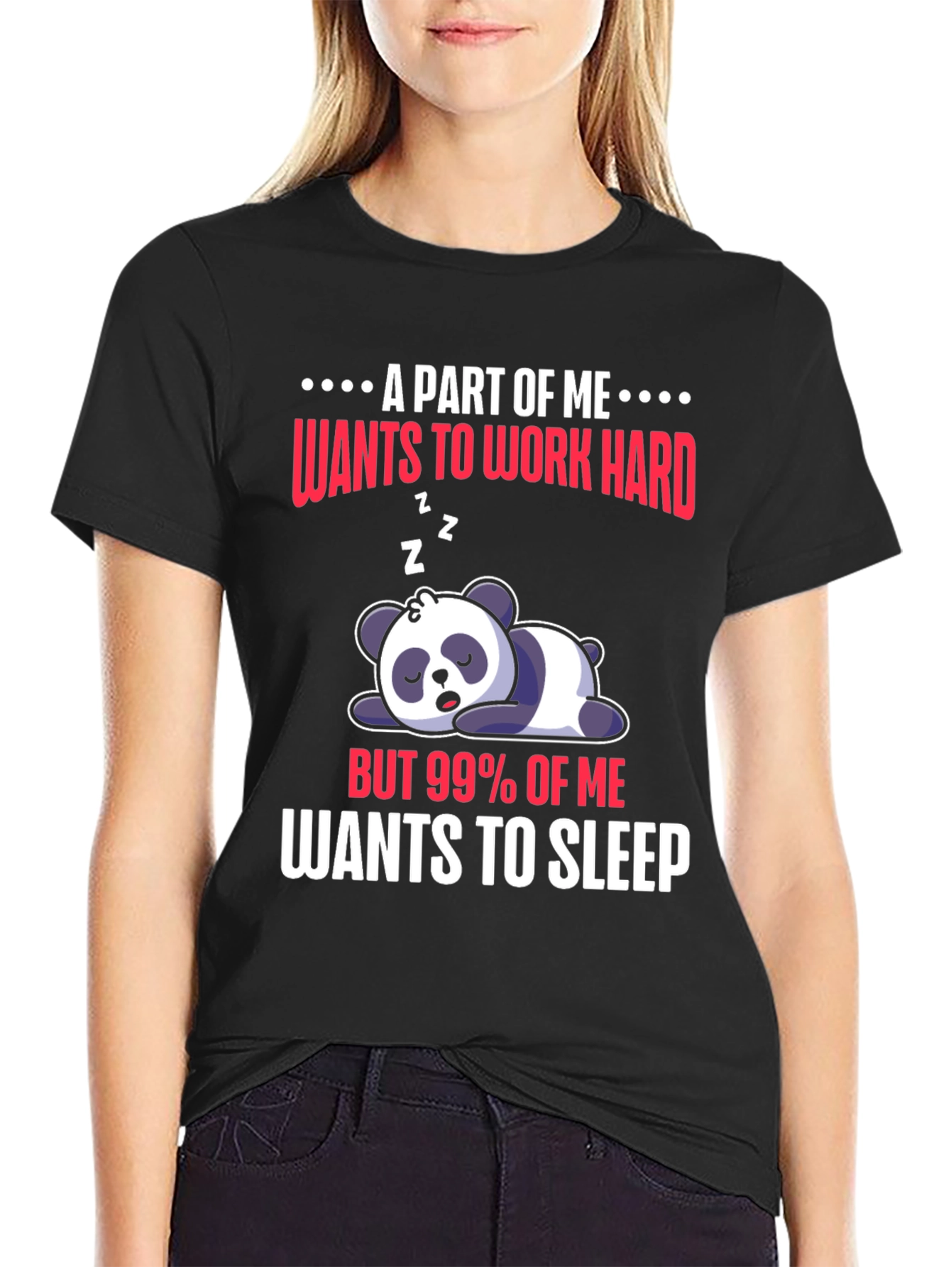 Black Funny Panda "Wants to Sleep" Graphic Tee view 2
