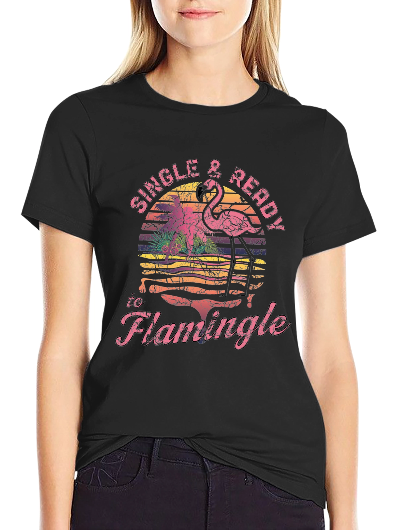 Black Single & Ready to Flamingo T-Shirt view 2