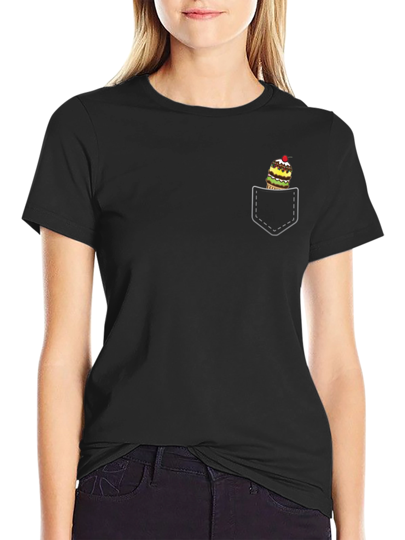 Black Novelty Ice Cream Pocket T-Shirt view 2