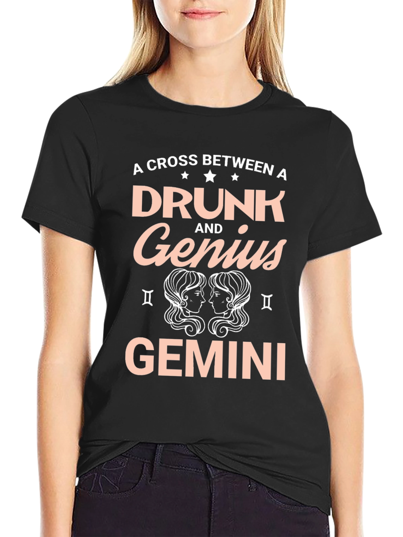 Black Drunk and Genius Gemini Black T-Shirt view 2