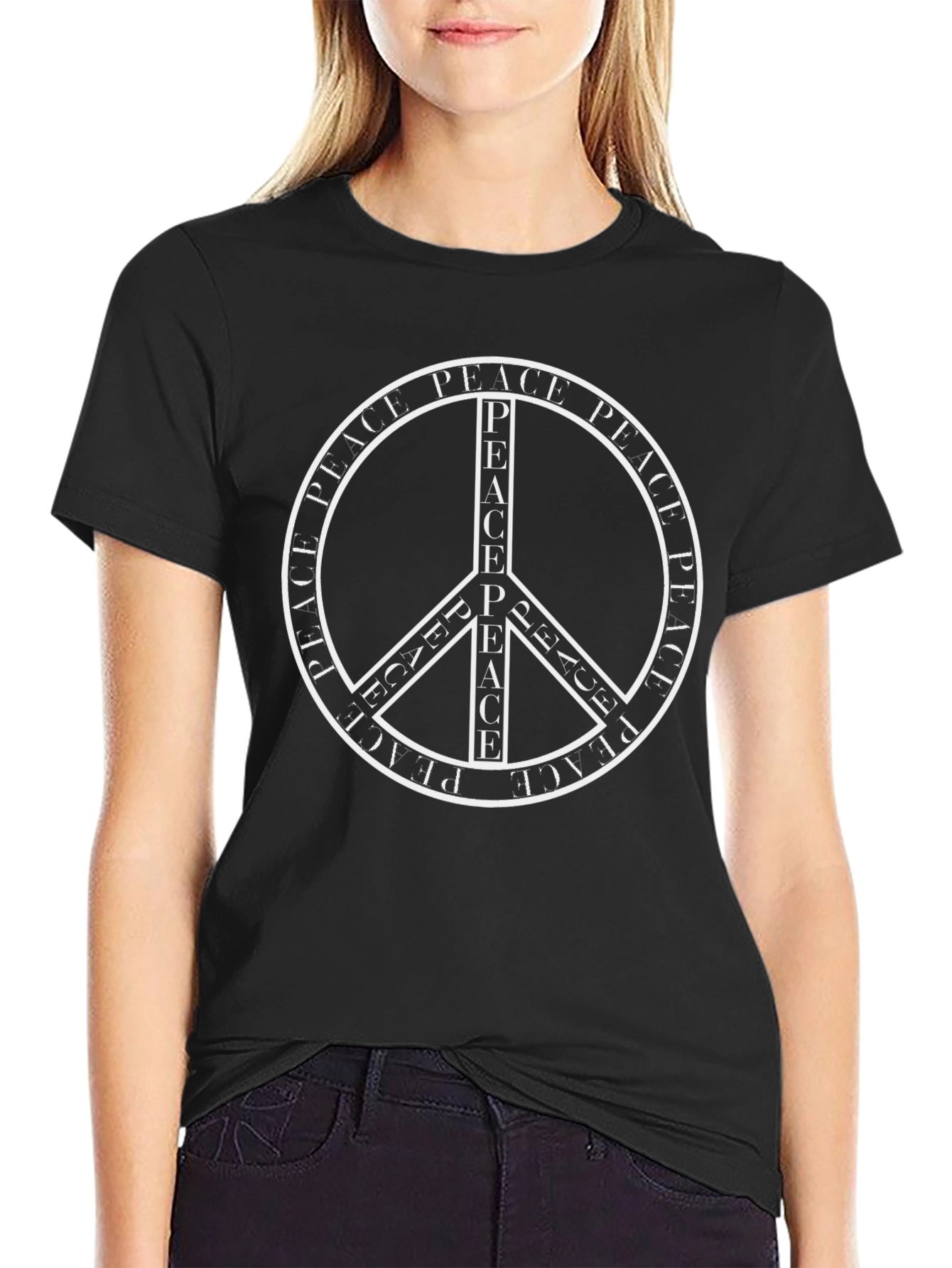 Black Peace Symbol Graphic T-Shirt - Black Casual Tee view 2