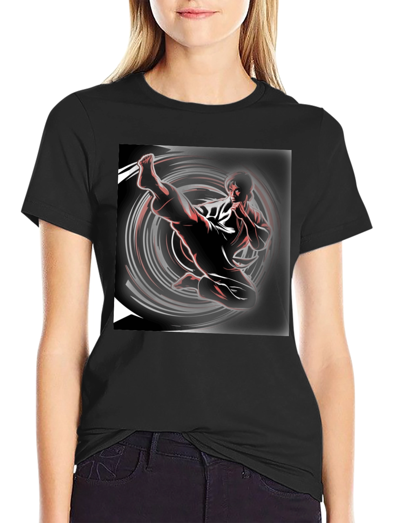 Karate Kick Graphic Black T-Shirt - 2