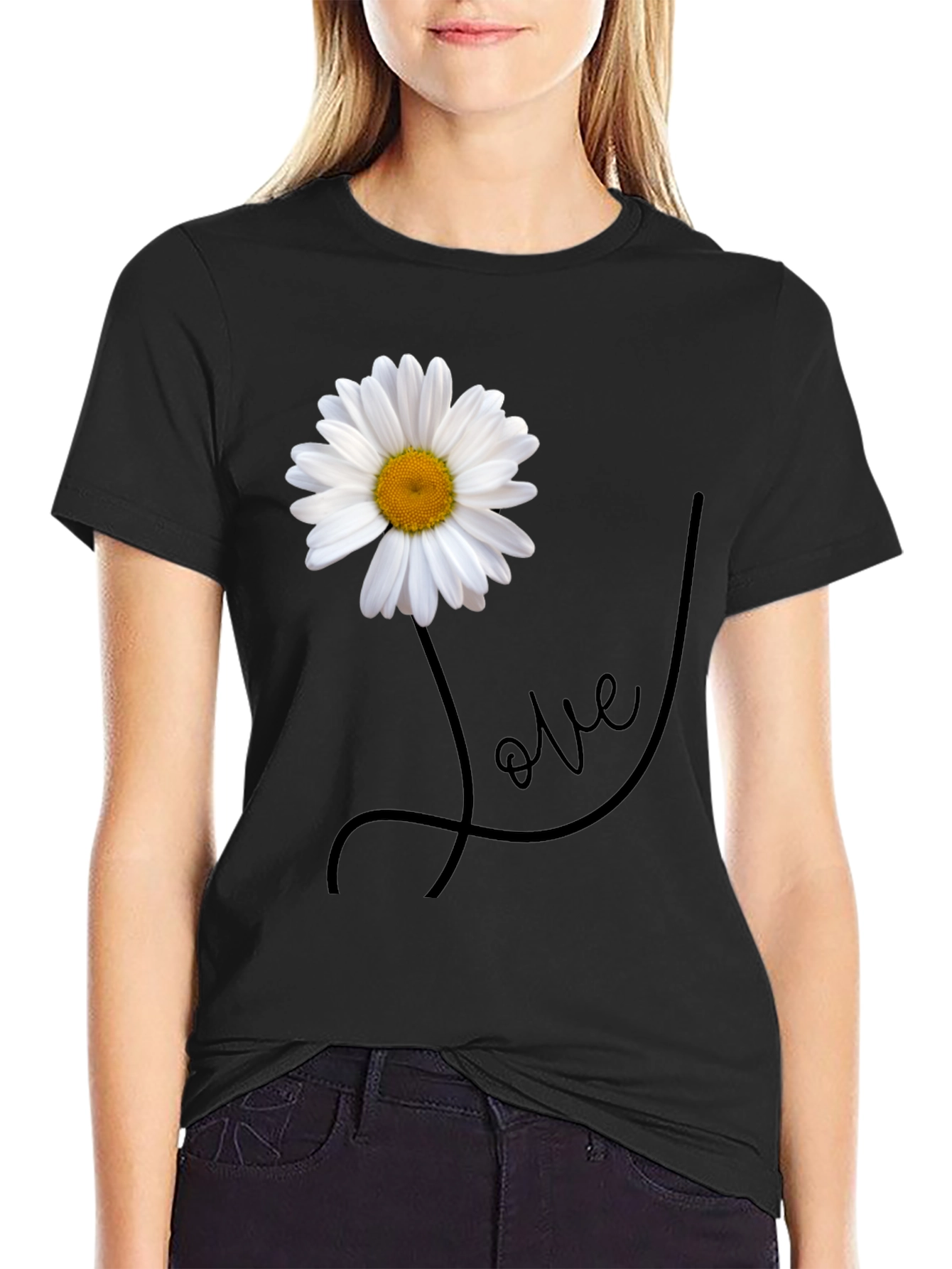 Black Daisy Love Graphic Tee - Stylish Men's Black T-Shirt view 2
