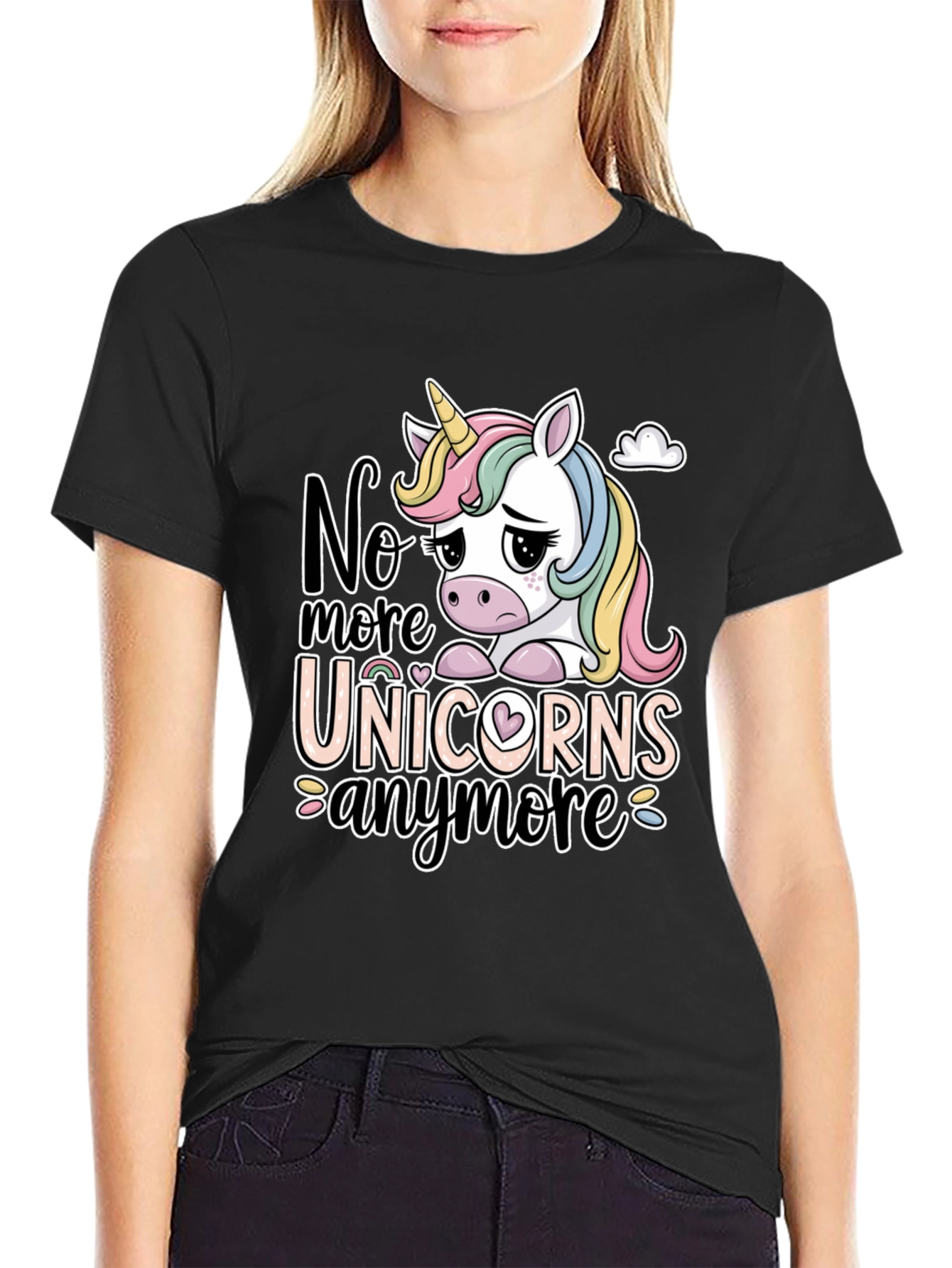 Black Sad Unicorn Graphic Tee - "No More Unicorns" Black T-Shirt view 2