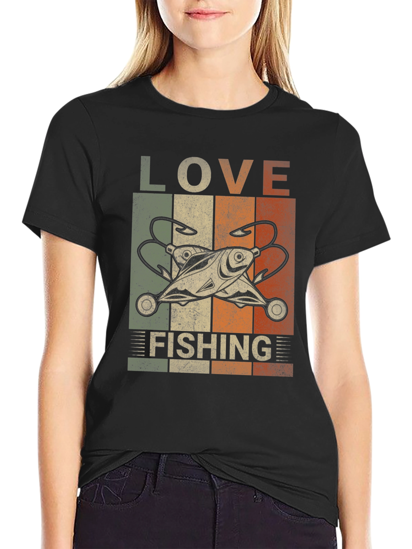Black Love Fishing Retro Graphic T-Shirt view 2