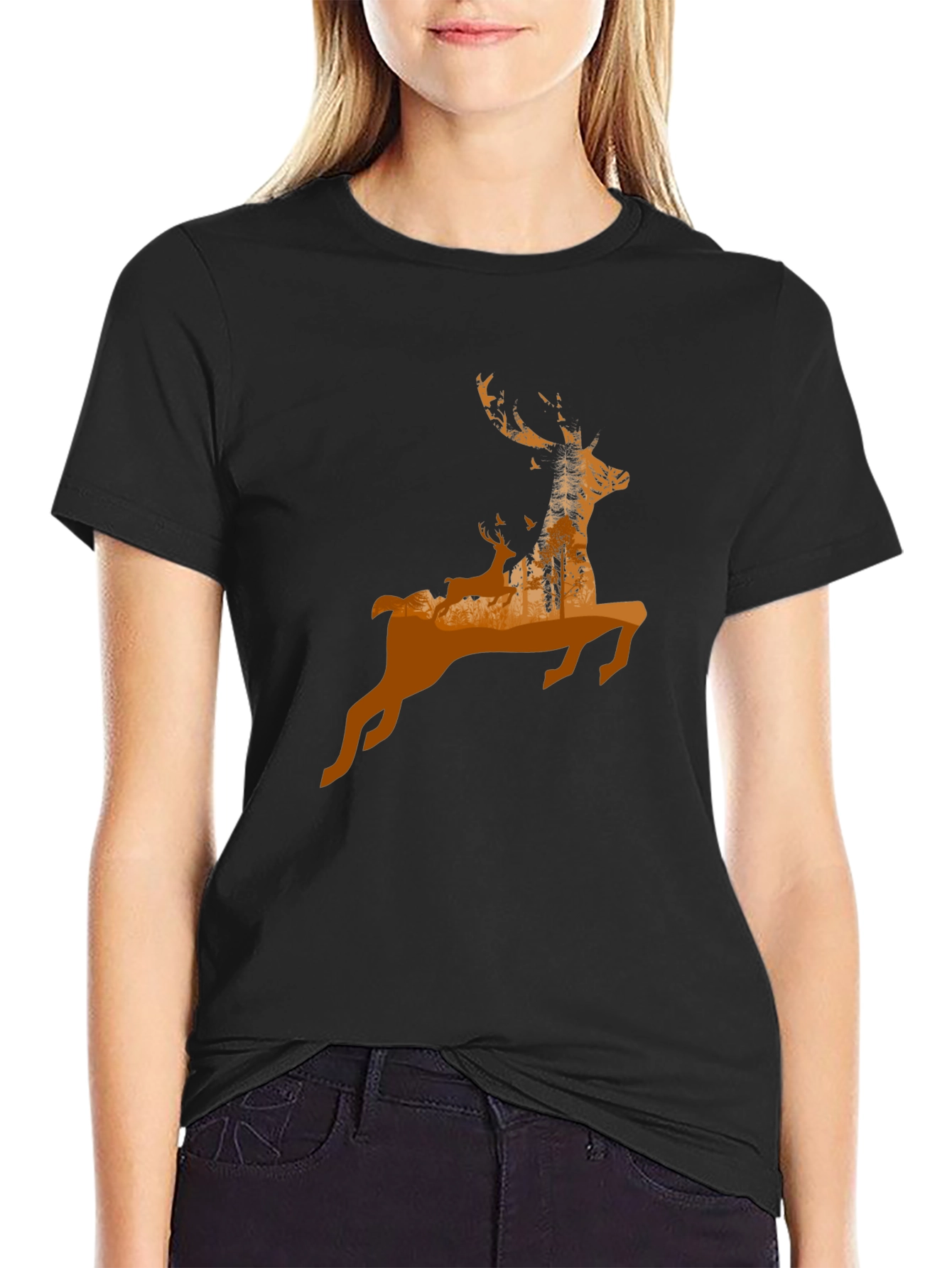 Black Deer Silhouette Graphic T-Shirt - Nature Inspired Design view 2