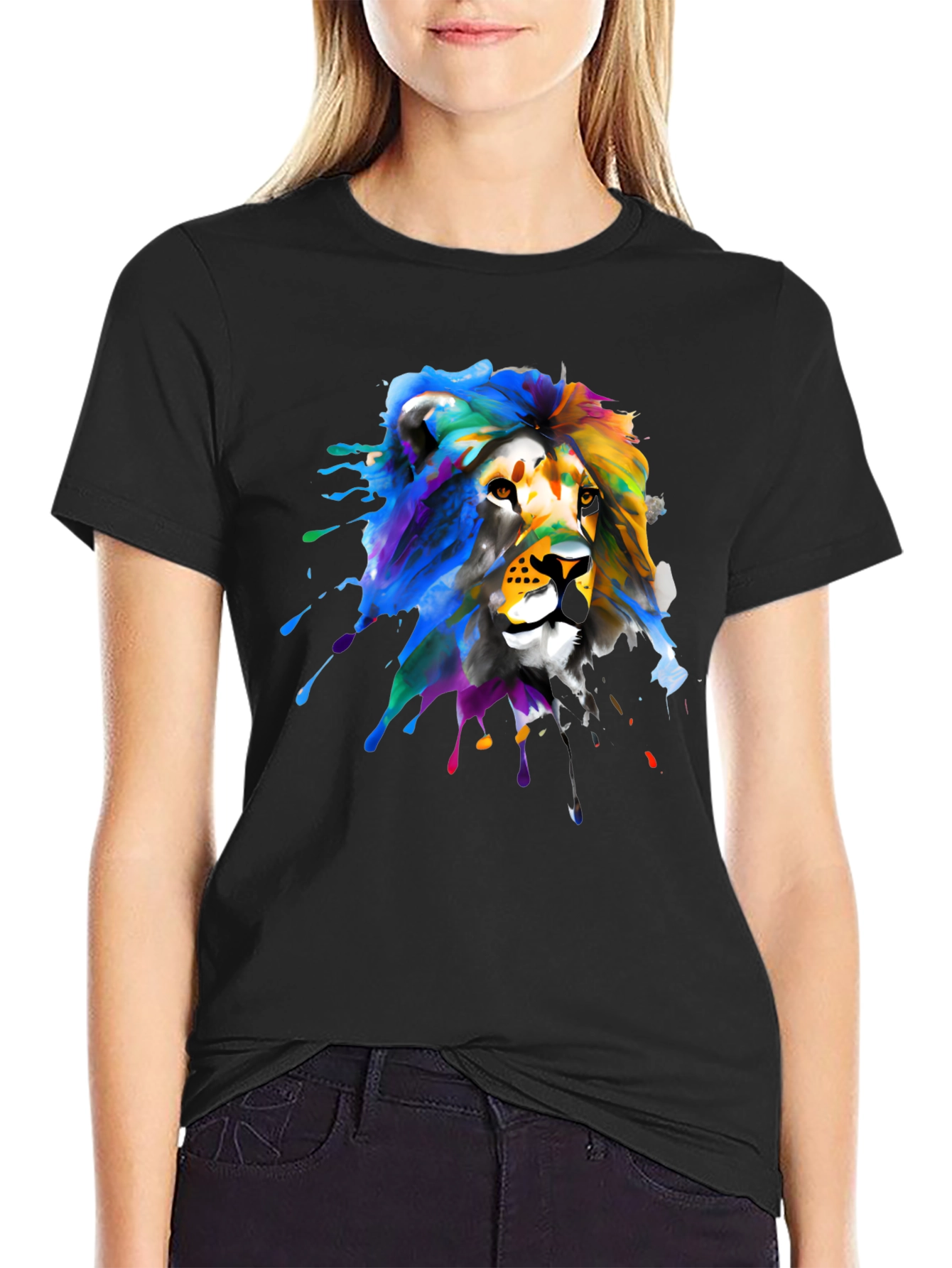 Black Lion Splatter Graphic Black T-Shirt view 2