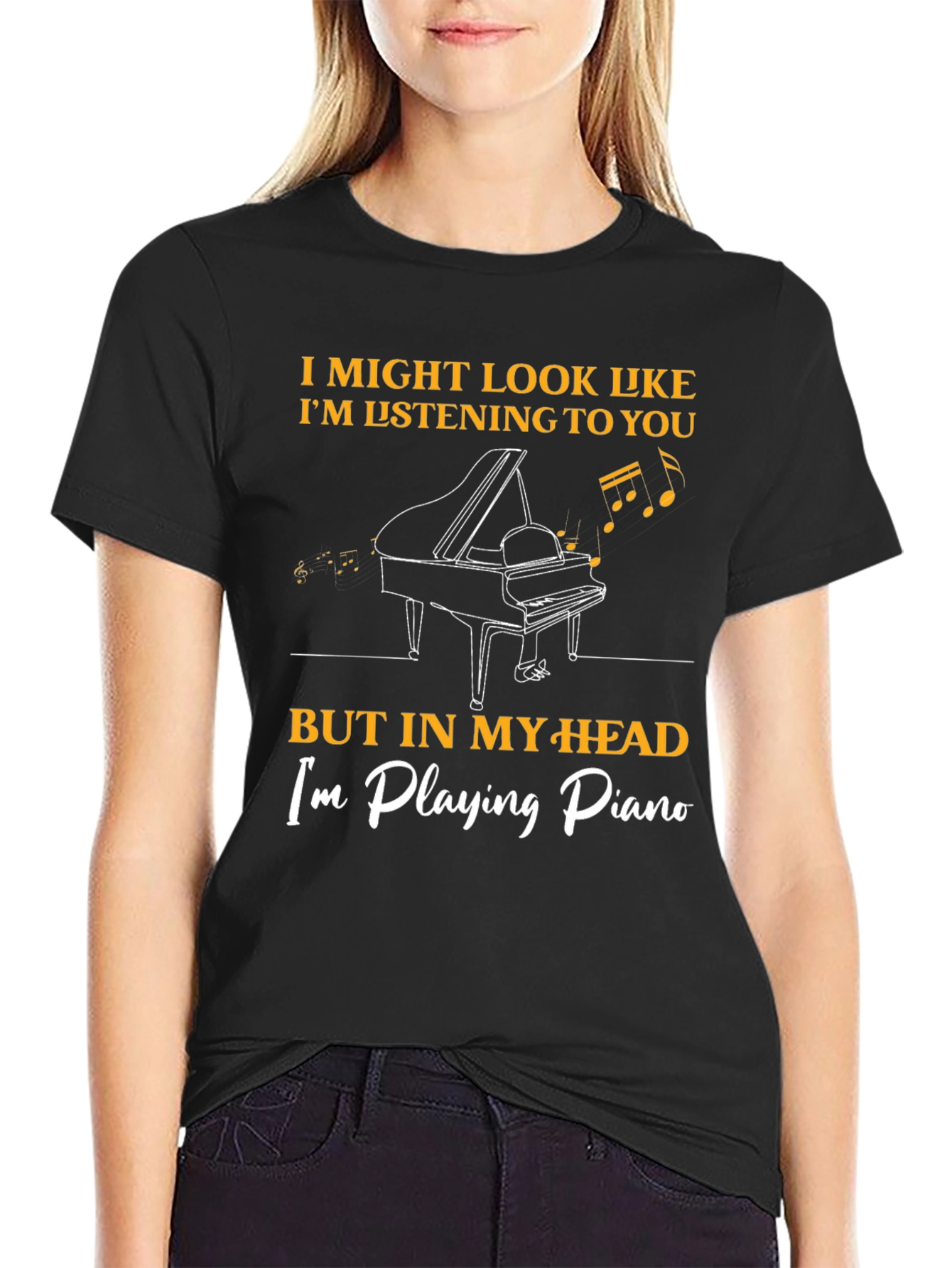 Black Piano Player T-Shirt - Musician Humor Tee view 2