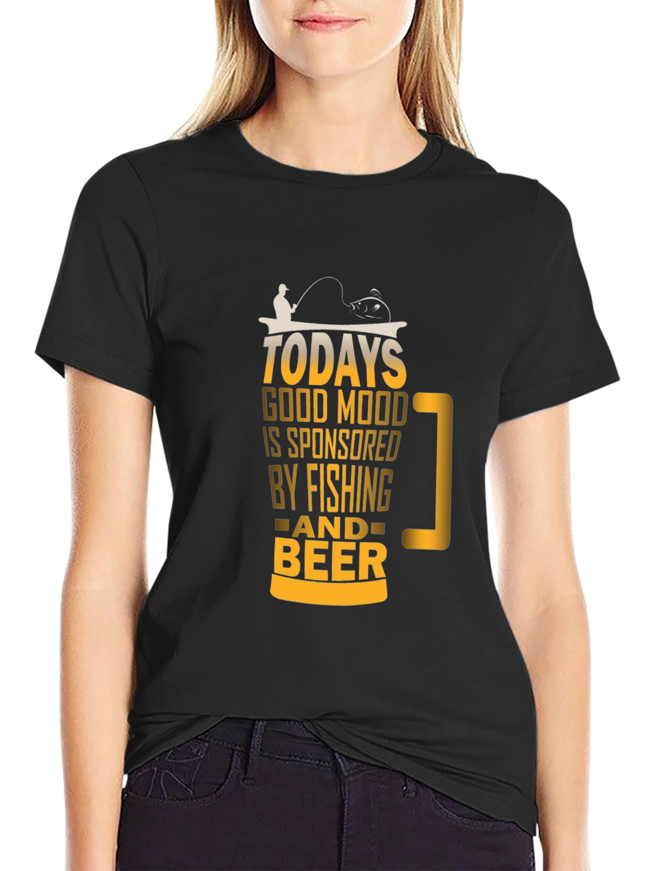 Black Fishing and Beer T-Shirt - Today's Good Mood view 2