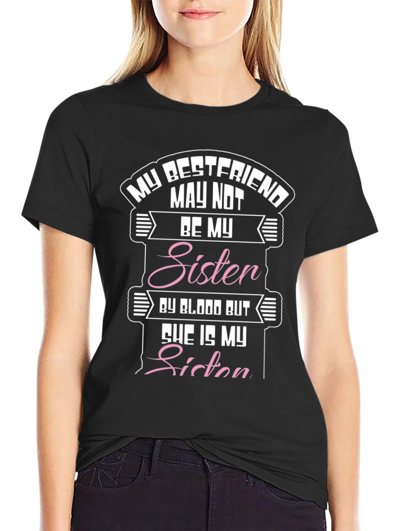 Black Bestfriend Sister Graphic Tee - Black Cotton Blend T-Shirt view 2