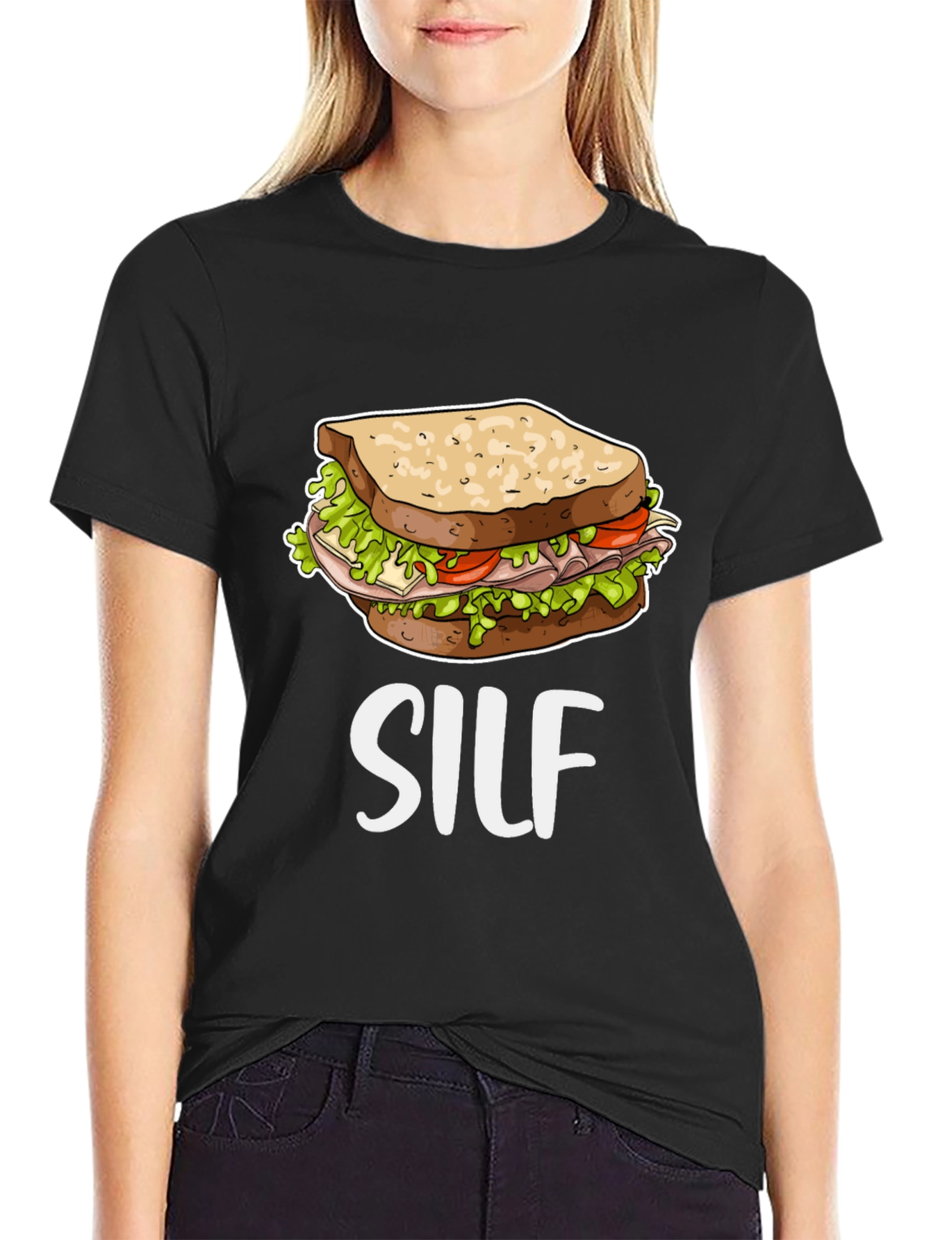 Black SILF Sandwich Funny T-Shirt view 2
