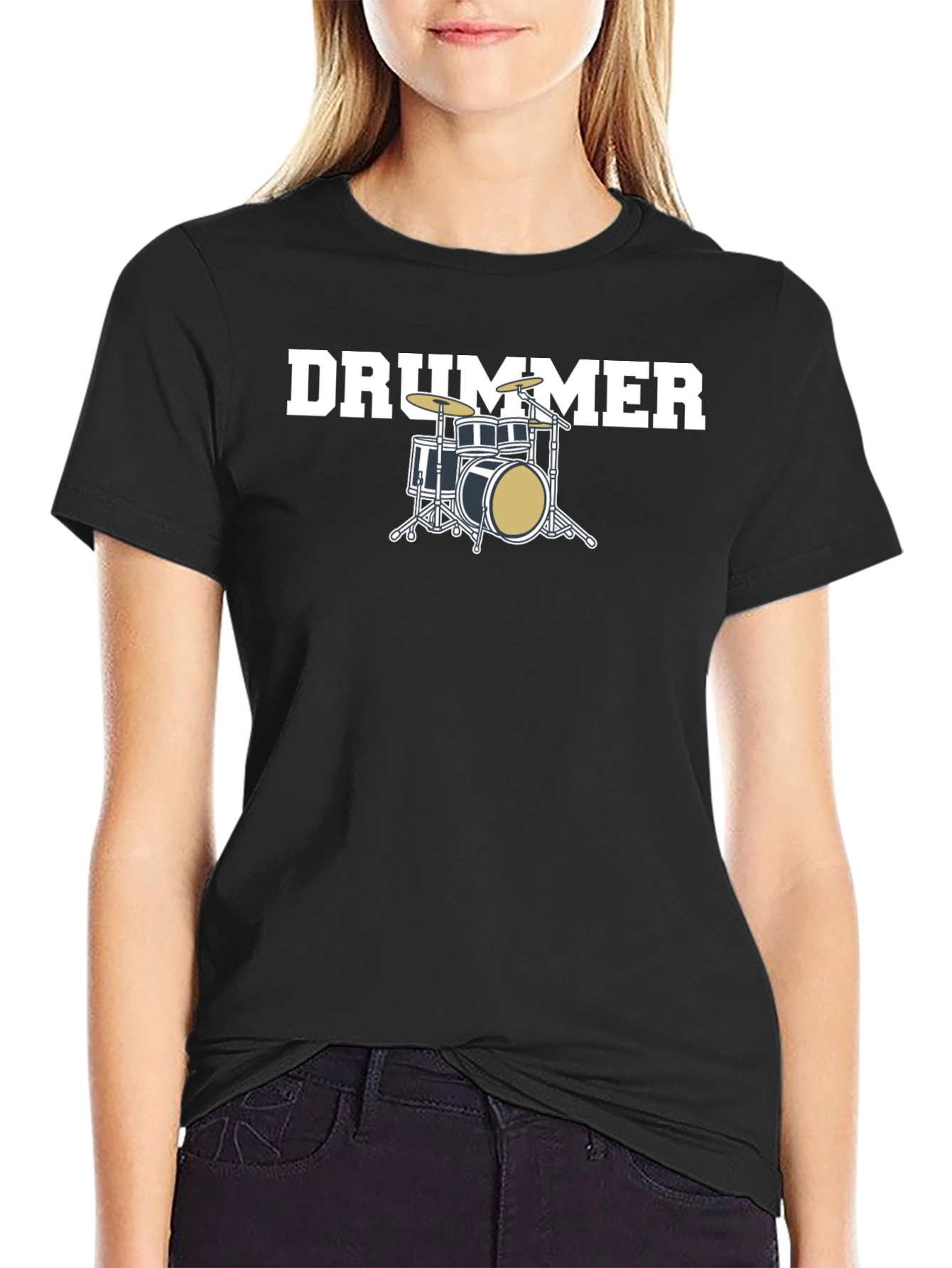 Black Drummer T-Shirt - Music Lover Tee view 2