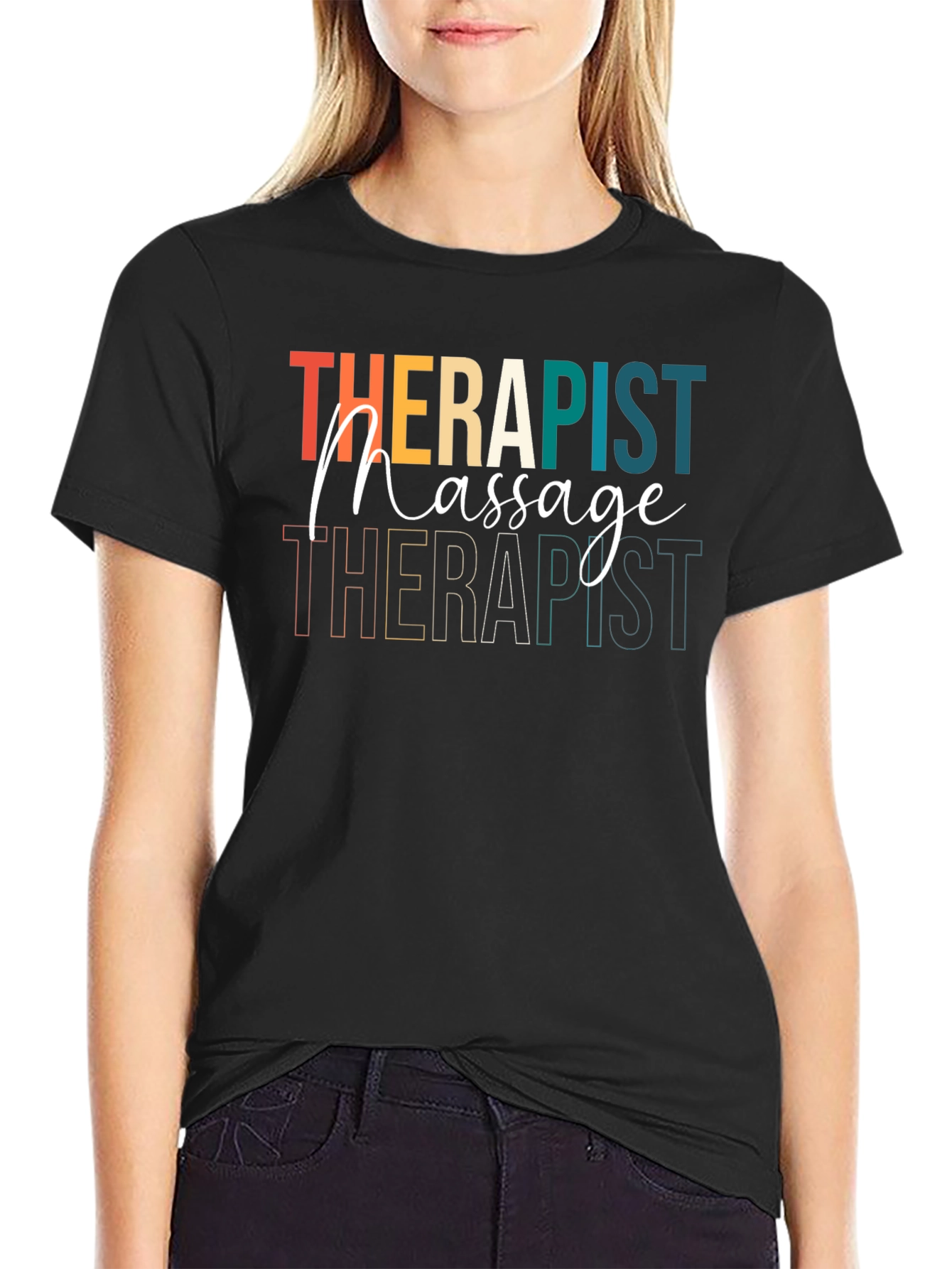 Black Massage Therapist T-Shirt Retro Design view 2