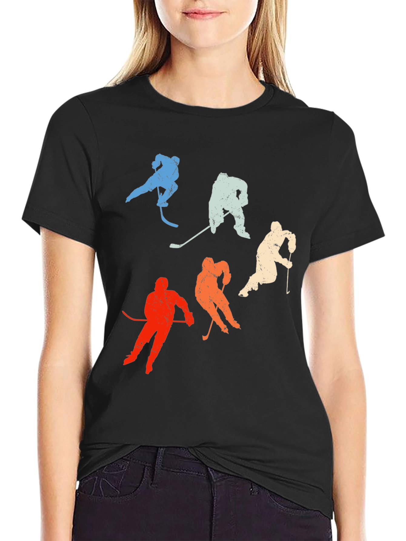 Black Retro Hockey Player T-Shirt - Vintage Style view 2