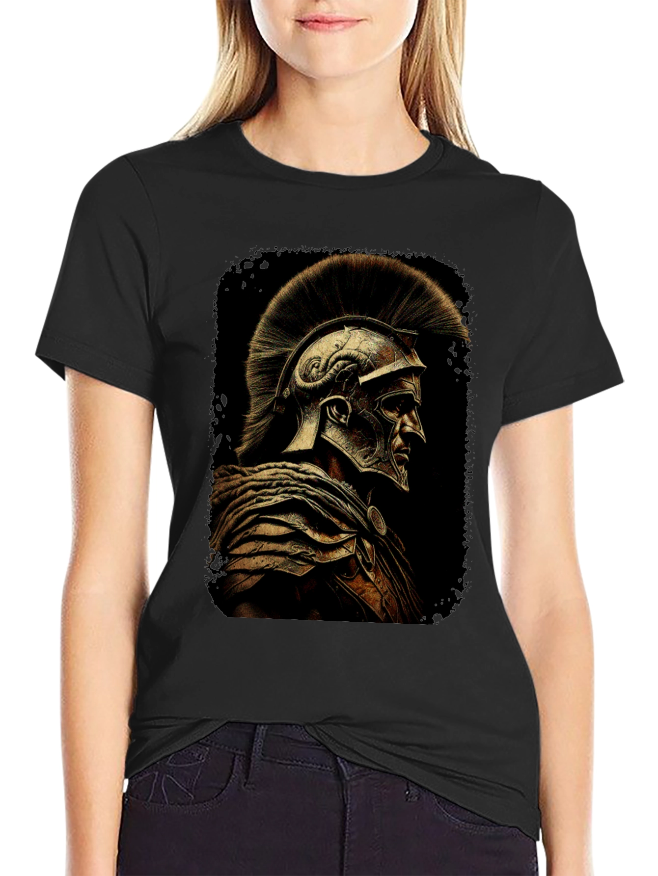 Black Warrior Graphic Tee - Spartan Helmet T-Shirt view 2