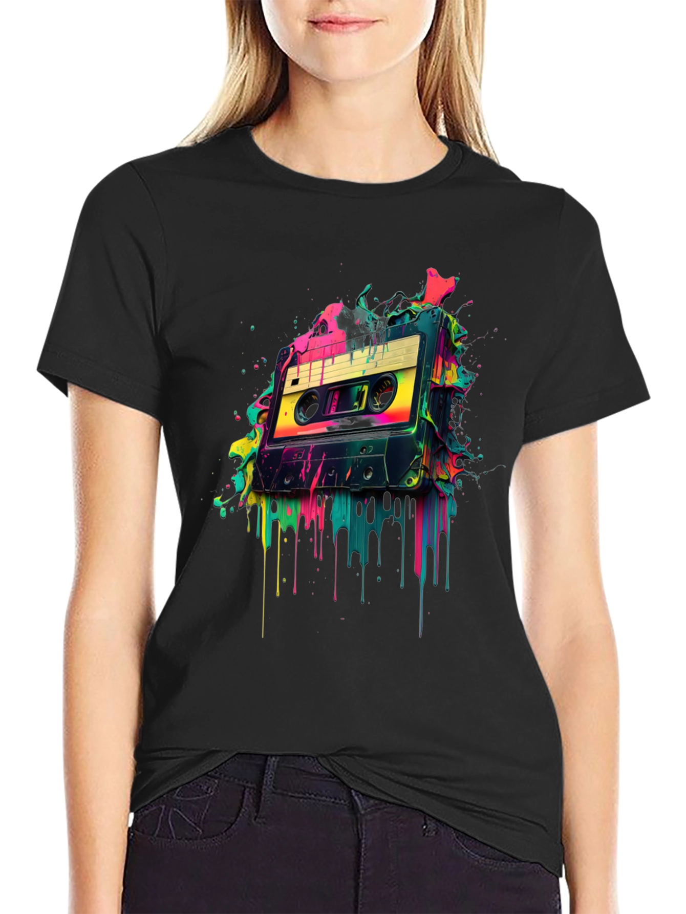 Black Retro Cassette Tape Graphic Tee - 80s Vibes view 2