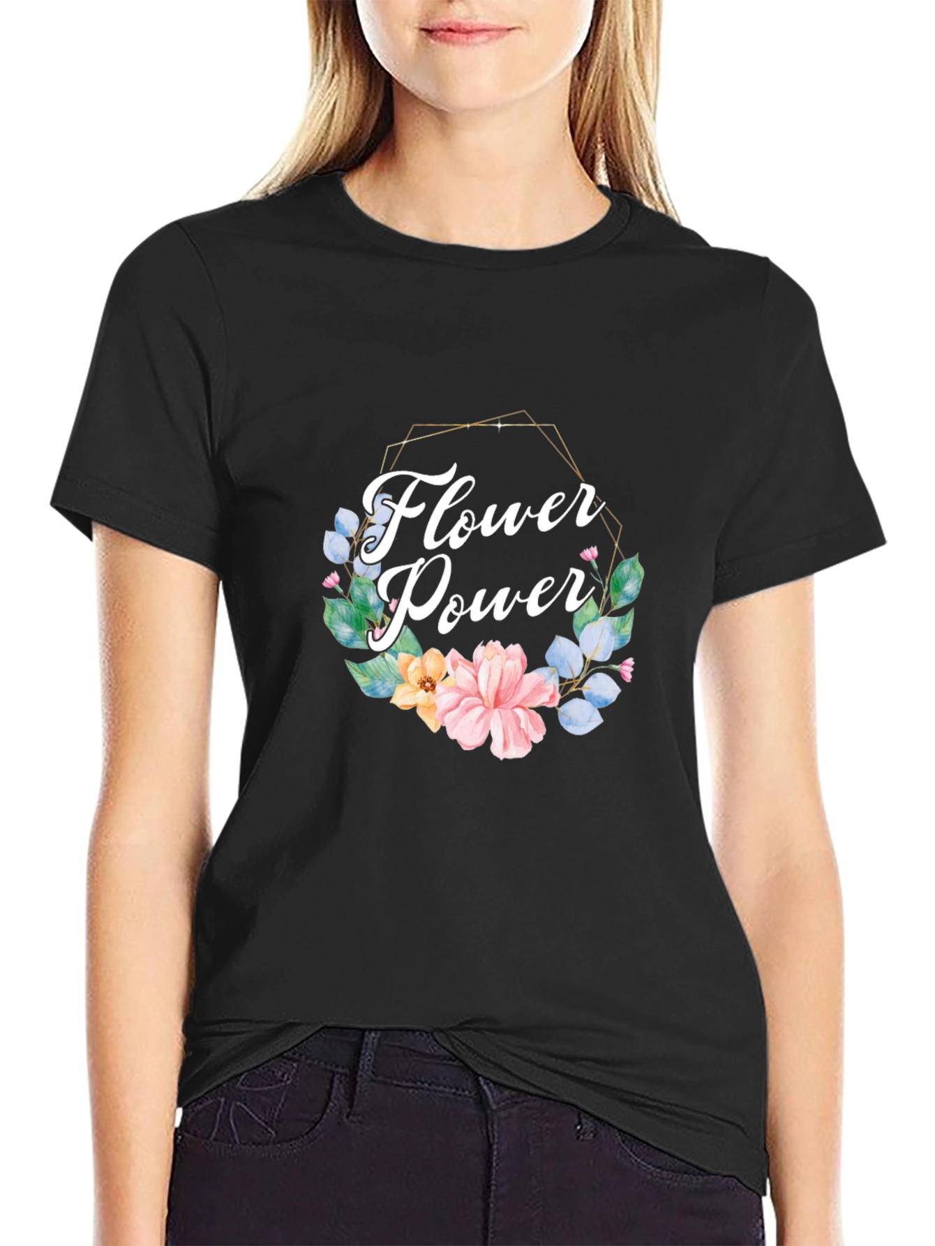 Black Flower Power Graphic Tee - Black view 2