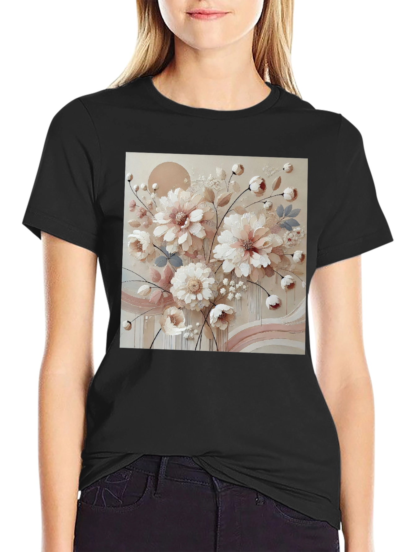Black Floral Art Graphic Tee - Soft & Stylish view 2