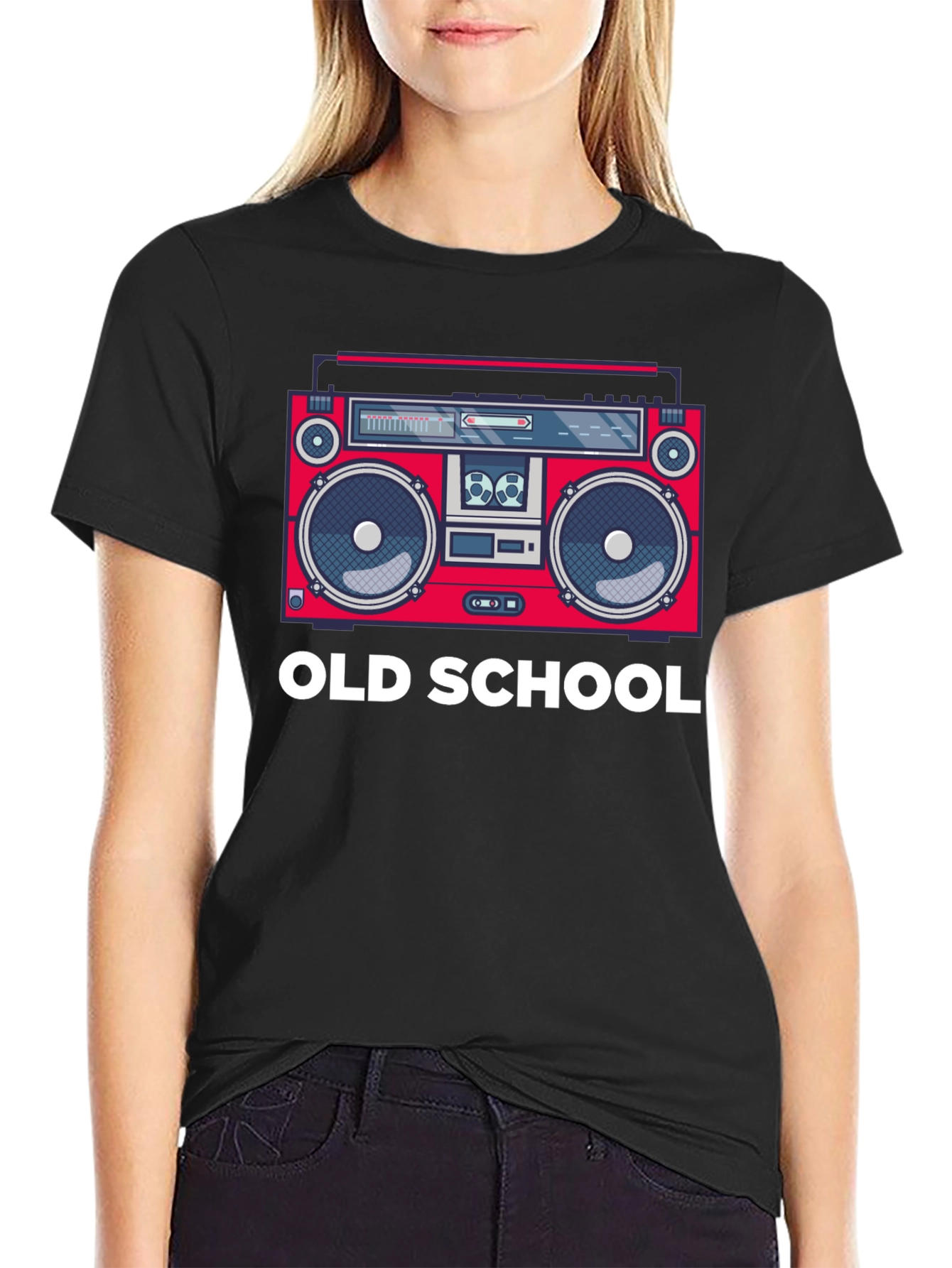 Black Old School Boombox Graphic T-Shirt view 2